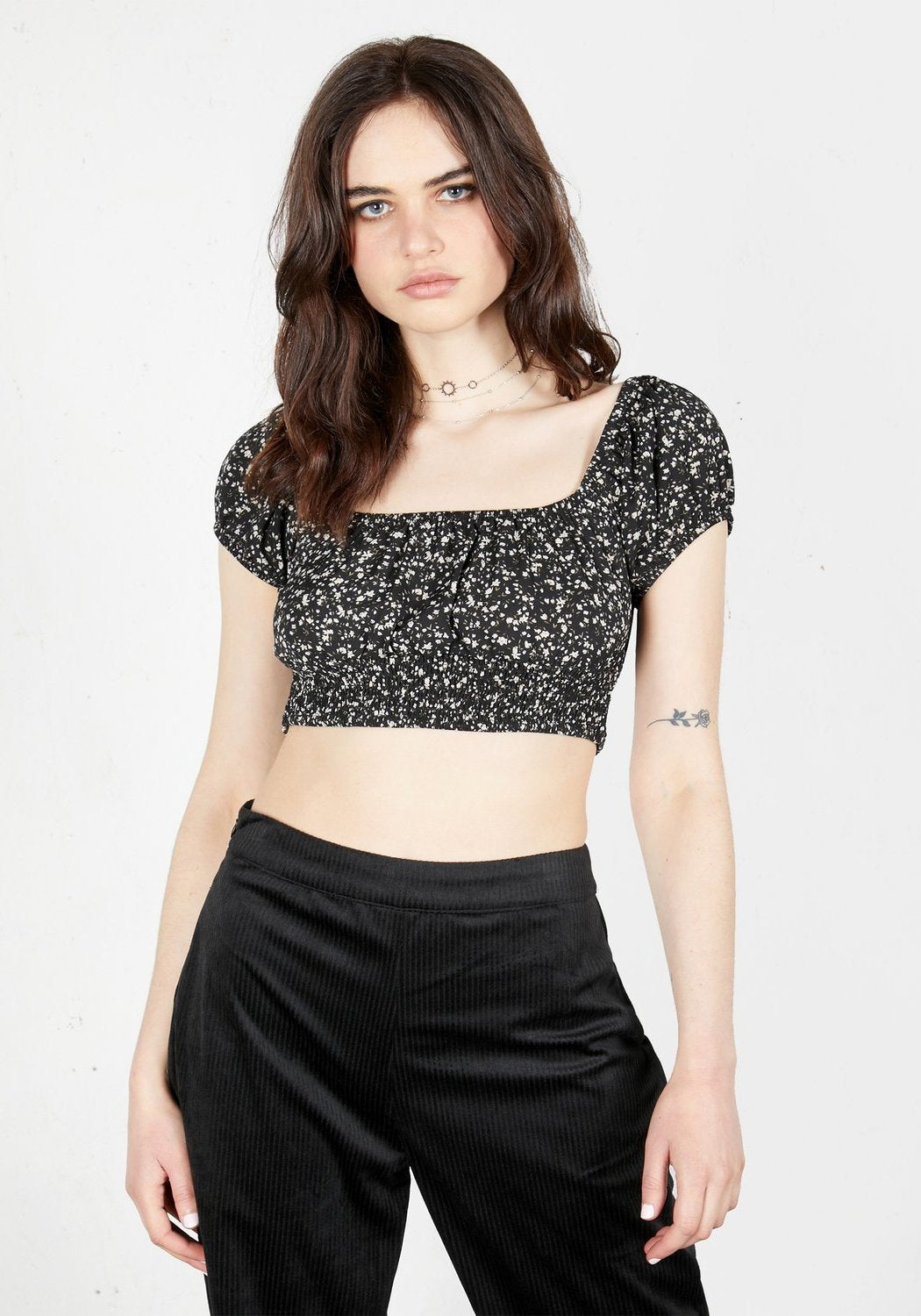 Milkweed Bardot Crop Top - Women's Floral Print Off Shoulder Blouse for Summer, Beach, and Casual Outfits