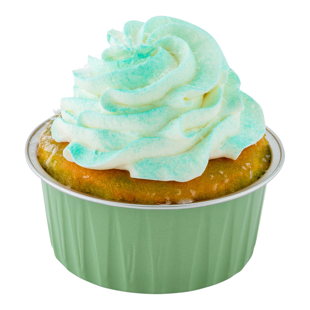 4 oz Round Pistachio Green Aluminum Baking Cups with Lids - 3.25 x 3.25 x 1.5 Inches - 100 Count Box - Perfect for Cupcakes, Muffins & Party Desserts
