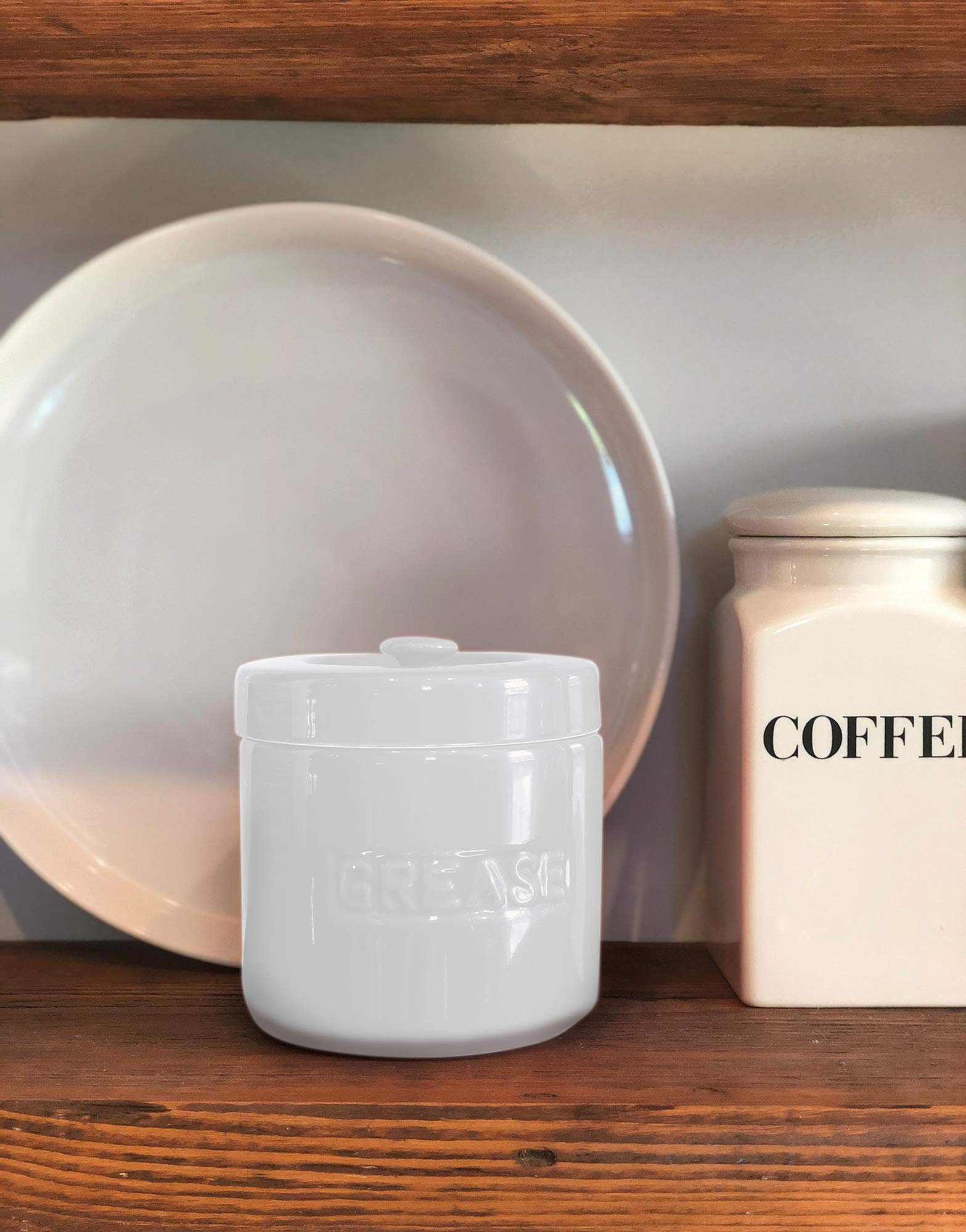 Fox Run 6238 Porcelain Grease Container - White | Durable Kitchen Grease Keeper for Cooking, Frying & Baking | Perfect for Restaurants, Home Kitchens & Outdoor BBQs