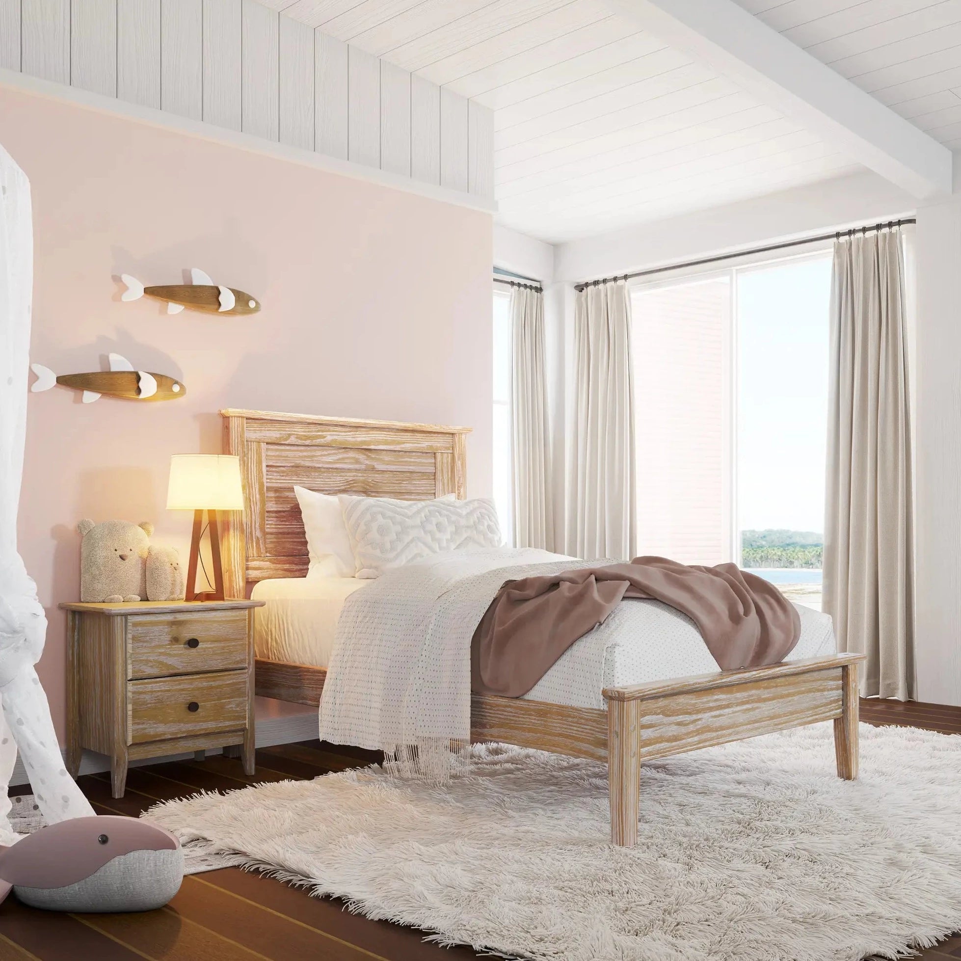 Greenport 5-Piece Bedroom Set - Queen Size Bed Frame, Nightstand, Dresser & Mirror - Modern Farmhouse Furniture for Master Bedroom or Guest Room