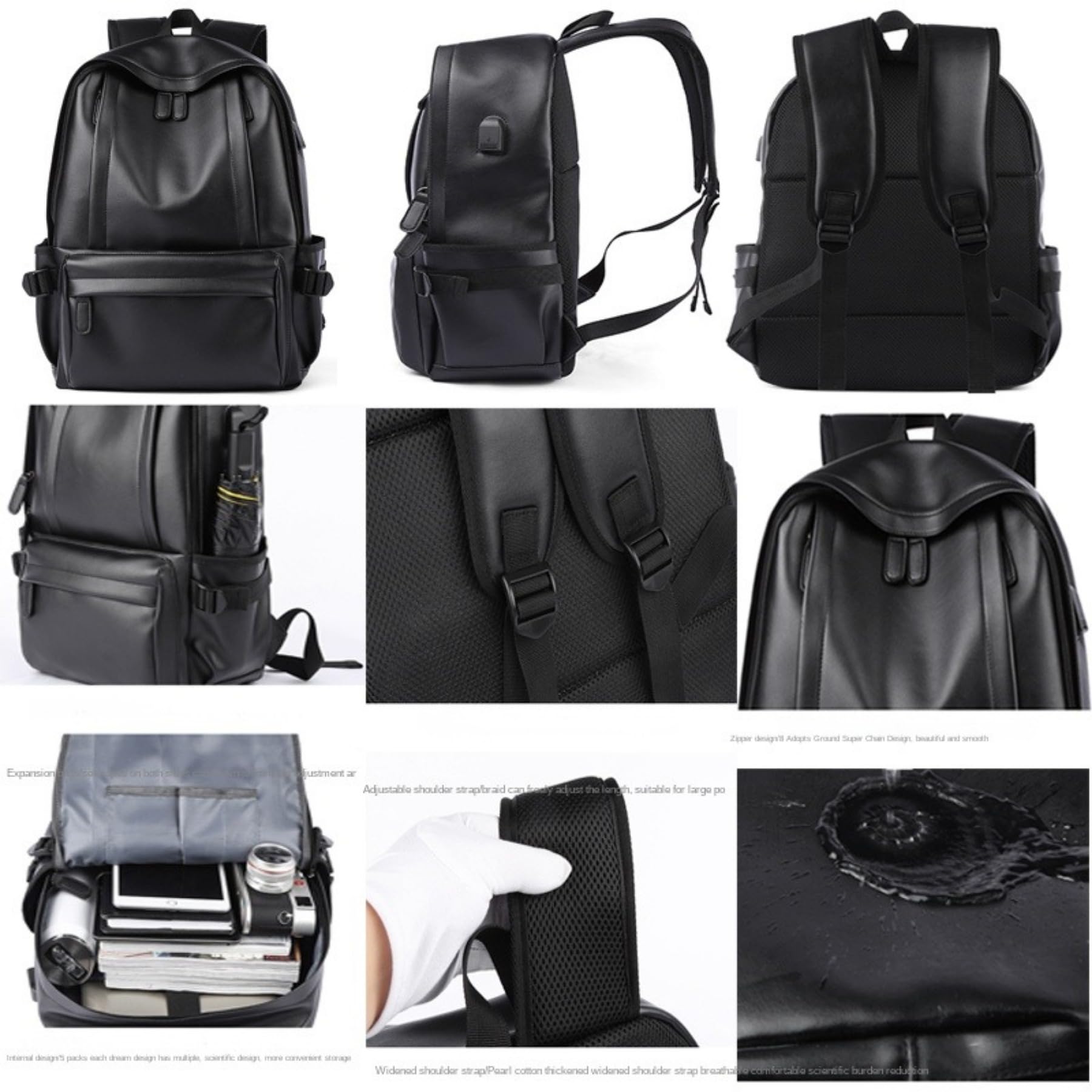 Premium Leather Backpack for Men & Women - Large Capacity 17 Inch Laptop Backpack - Business Travel, College, Commuting & Outdoor Use - Stylish Durable Water-Resistant Computer Bag (Black)