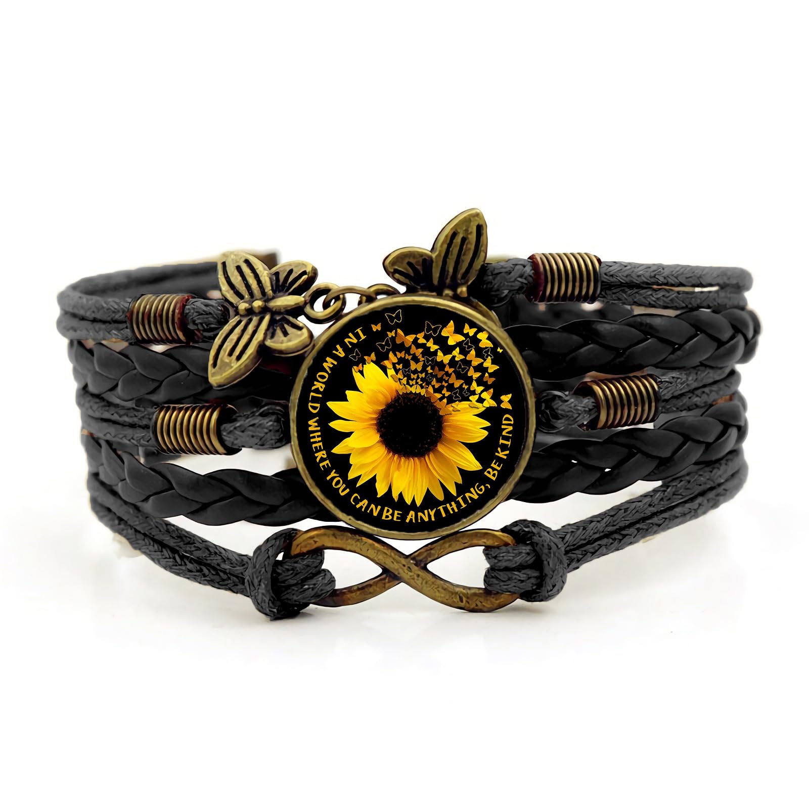 Boho Sunflower Leather Bracelet for Women - Handmade Bohemian Friendship Bracelet - Birthday Gift for Wife, Mom, Daughter, Teen Girls - Perfect for Summer Festivals, Boho Chic Outfits & Meaningful Gifting