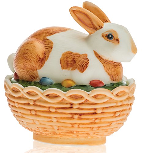 Mosser Glass USA Easter Bunny Covered Dish - Handcrafted Milk Satin with Brownie Spots - American Made Rabbit Serving Bowl for Easter Decor & Holiday Dessert Display