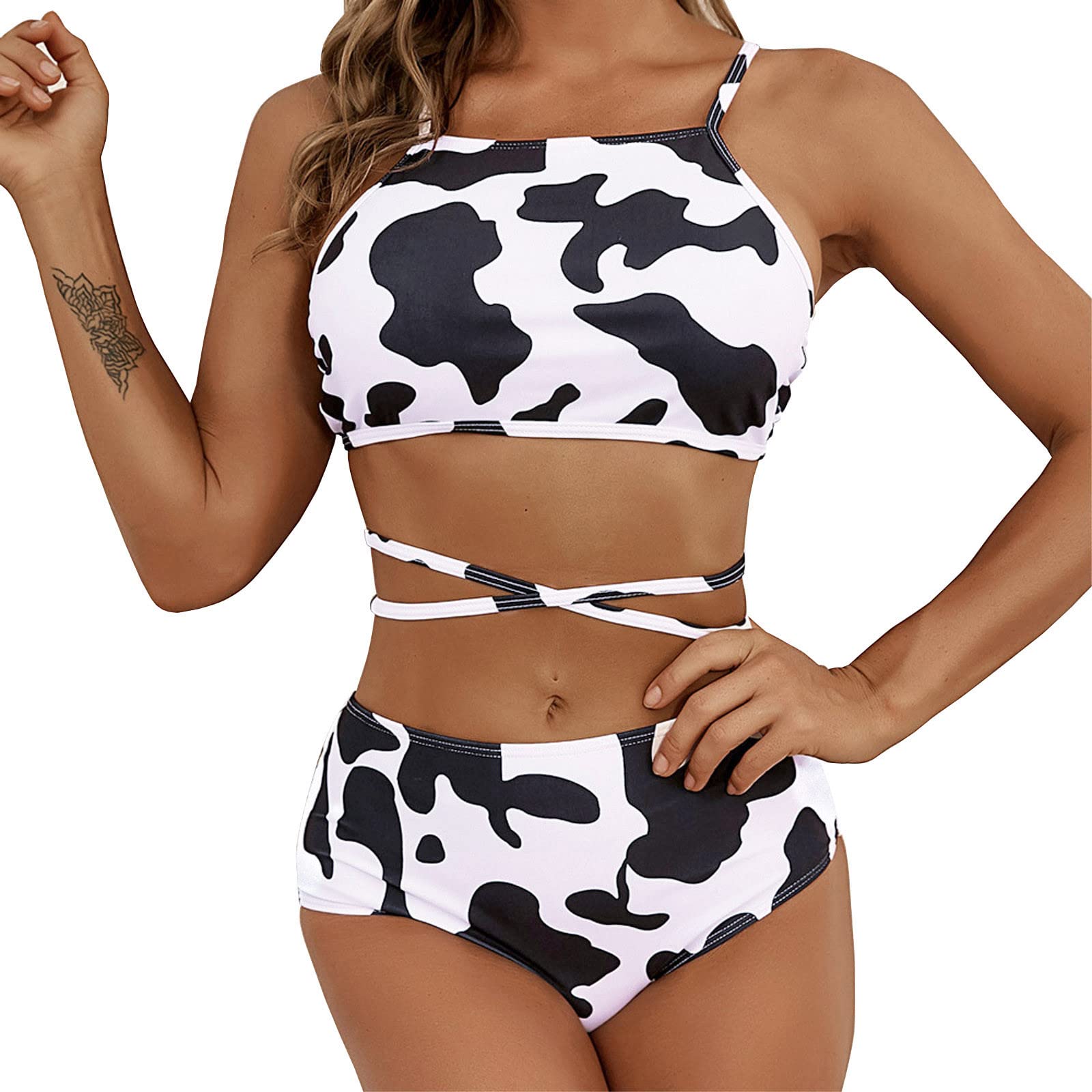 Sexy Cow Print Bikini Set - High Waist Push Up Swimsuit for Beach & Pool