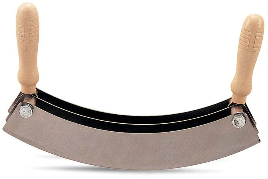 12 Inch Stainless Steel Mezzaluna Chopper with 3 Blades - Perfect for Chopping Herbs, Vegetables, and Pizza Toppings