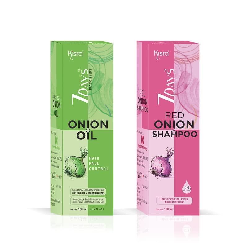 Kisra 7 Days Black Seed & Red Onion Hair Growth Oil & Shampoo Combo Set (100ml Each) - Ultimate Hair Care Kit for Thicker, Stronger Hair - Perfect for Daily Use & Scalp Treatment