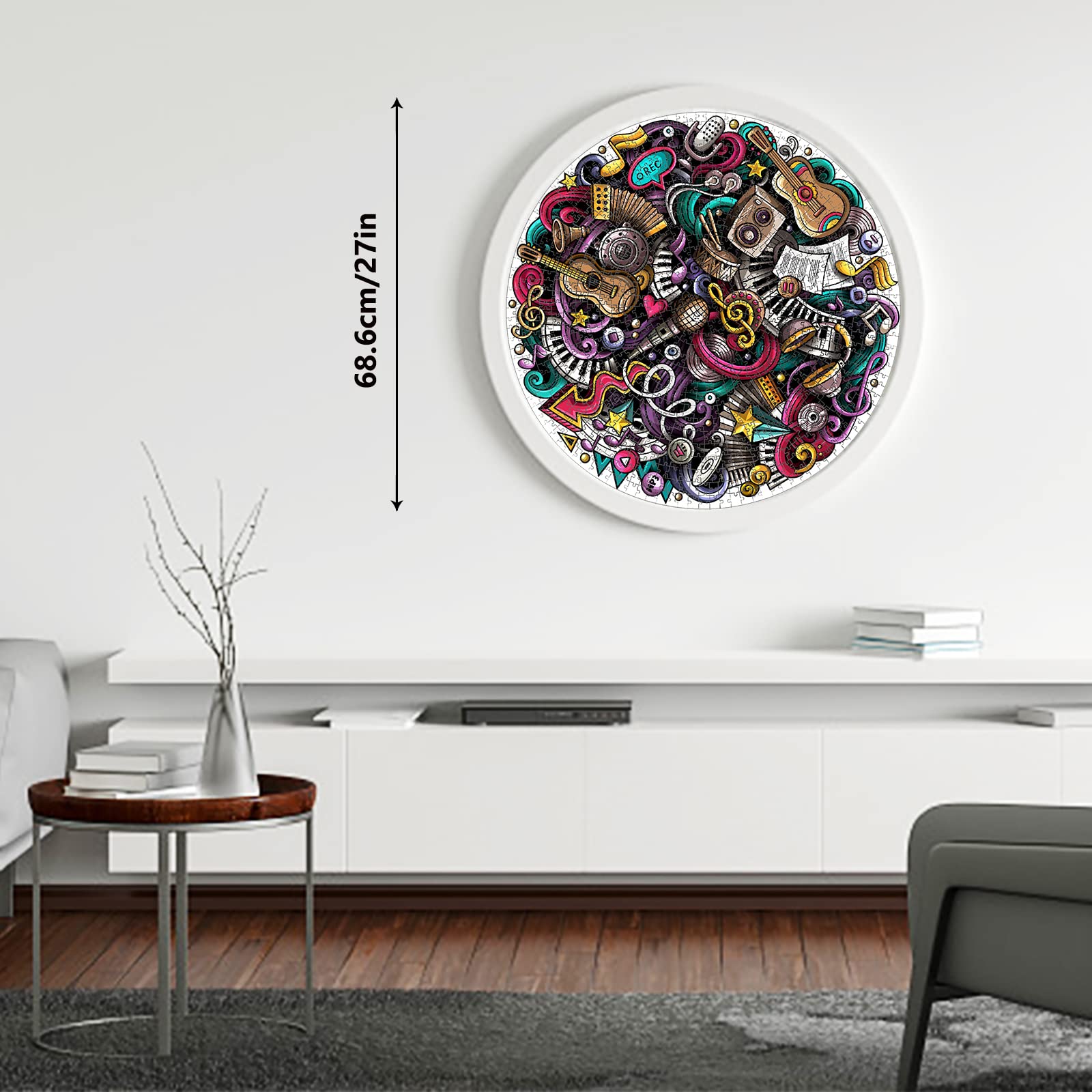 1000-Piece Graffiti Music Jigsaw Puzzle - Creative Geometric Round Colorful Puzzle for Adults & Kids - Challenging Round Jigsaw Puzzle Gift for Birthday, Party & Family Game Night