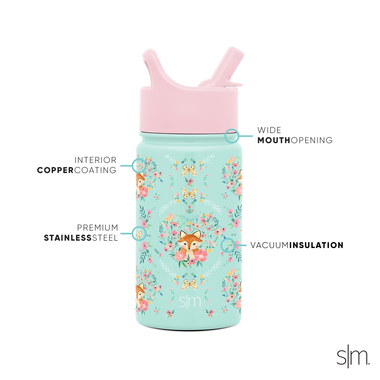 Summit Kids Water Bottle with Straw Lid - Leak Proof, BPA Free, 12oz Insulated Stainless Steel Bottle for School, Sports & Outdoor Activities