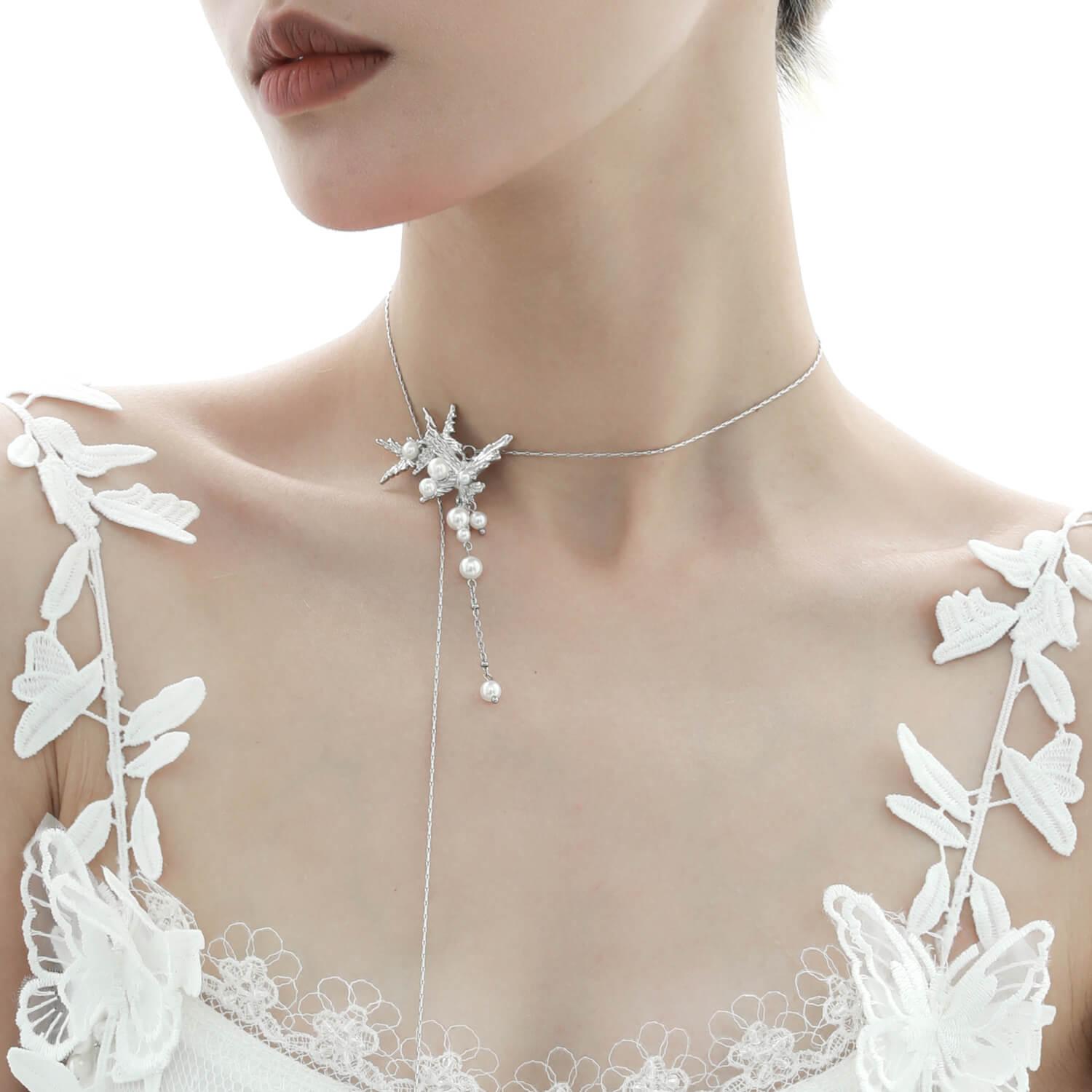 Whiterfly 18K Gold Plated Butterfly Tassel Pearl Necklace for Women - Elegant Layered Pearl Chain Jewelry Gift for Birthday, Anniversary & Special Occasions