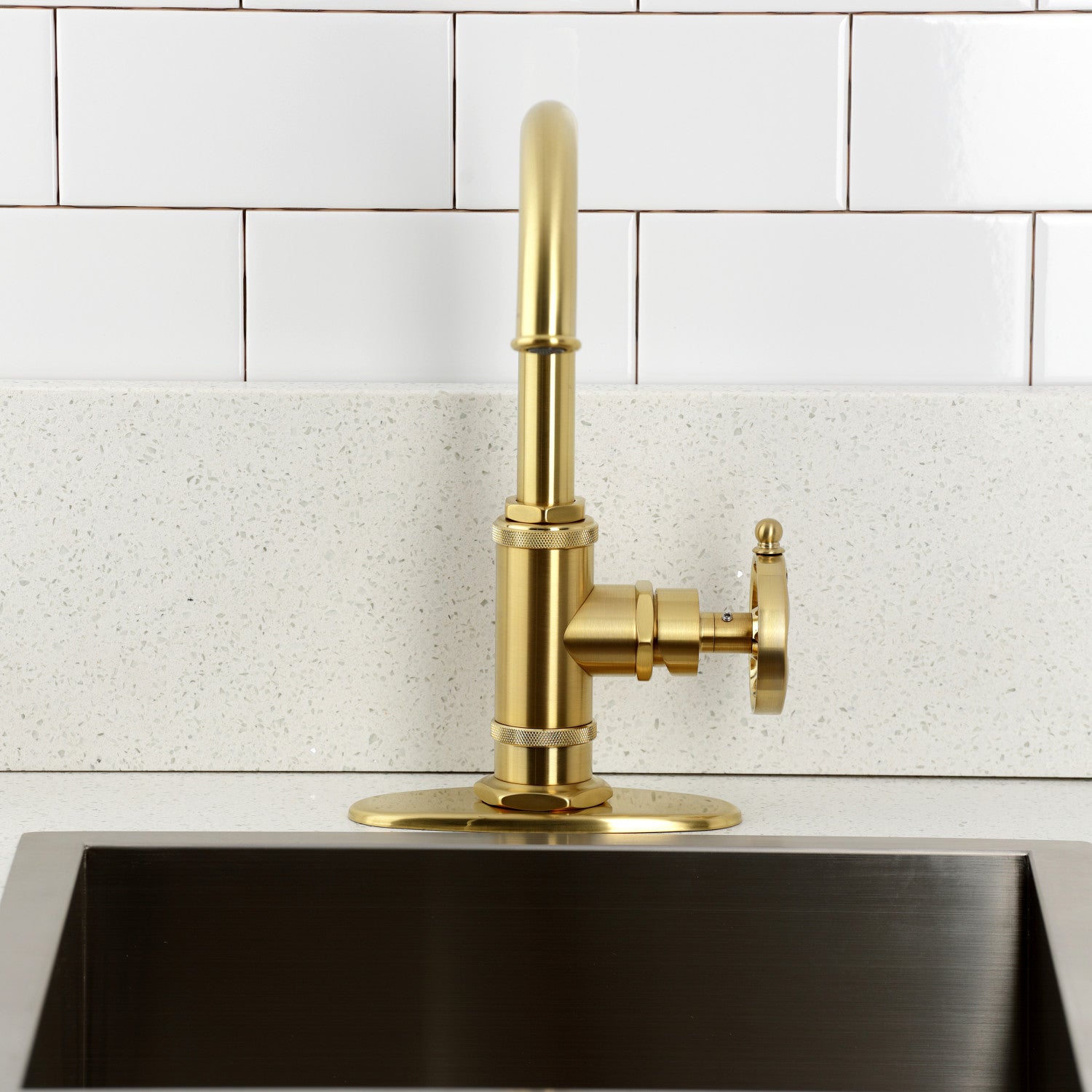 Belknap KSD8507RX Single Handle Deck Mount Bar Faucet in Brushed Brass - Perfect for Kitchen Sinks, Wet Bars, and Outdoor Entertaining Areas