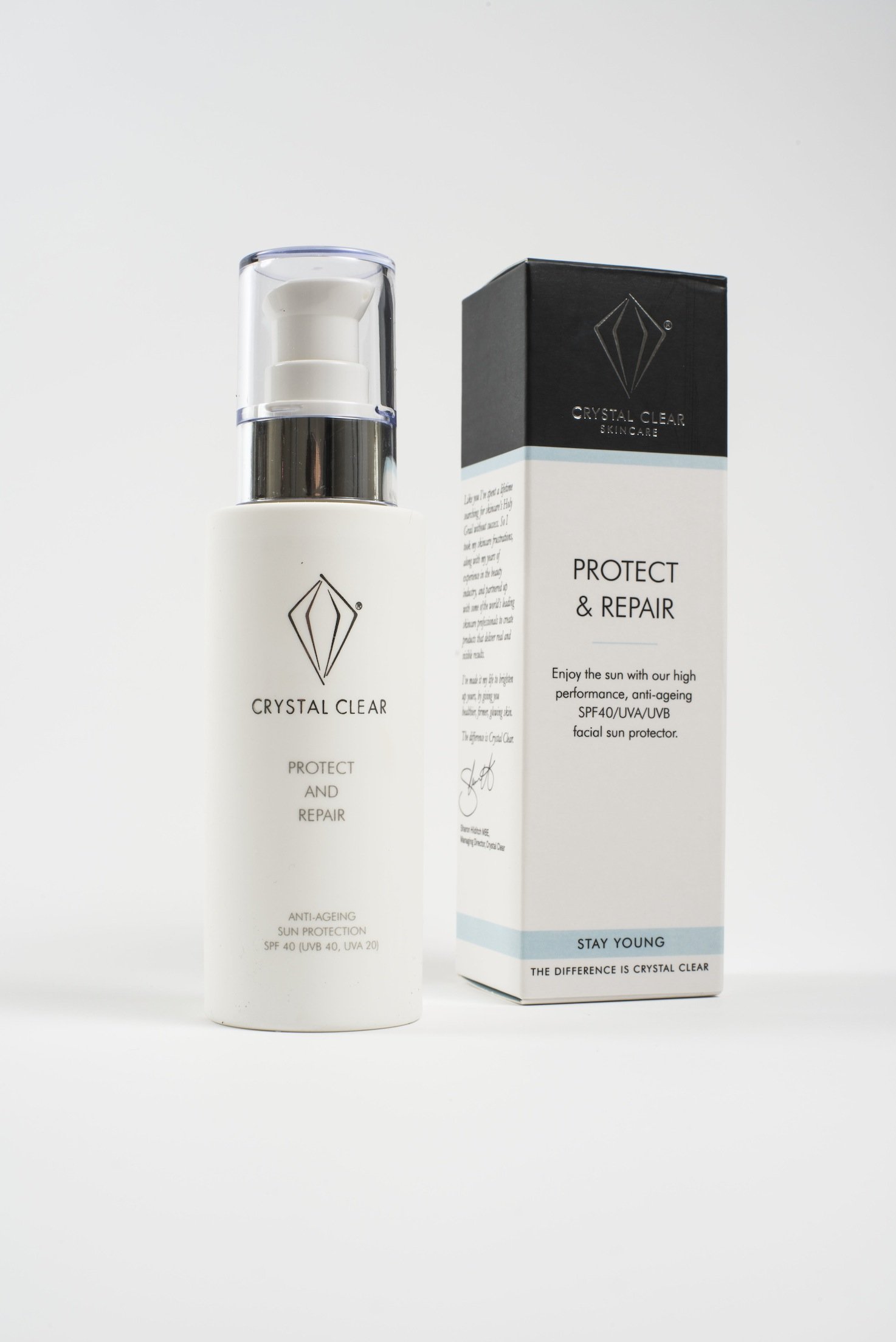 Crystal Clear Skincare Protect & Repair SPF 40 Sunscreen - 100 ml - Broad Spectrum UVA/UVB Protection, Anti-Aging & Hydrating Face Moisturizer - Perfect for Daily Use, Outdoor Activities & Travel
