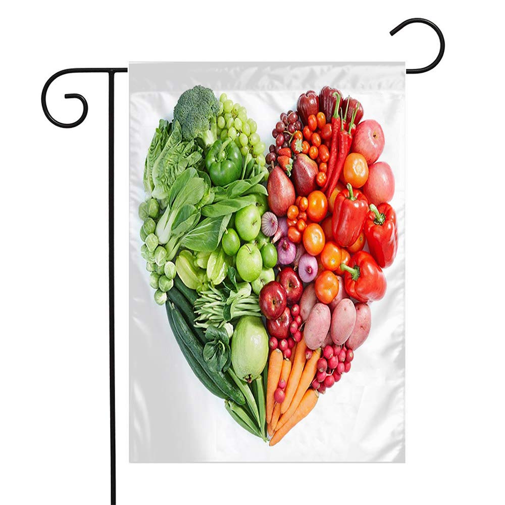 Heart-Shaped Welcome Garden Flag with Vegetables & Fruits Design - 12x18 Inch Seasonal Outdoor Decor for Patio, Lawn, Home - Perfect Gift for Food & Nature Lovers | Ideal for Spring/Summer Gardens, Front Yard Greetings & Farmhouse Style Decor