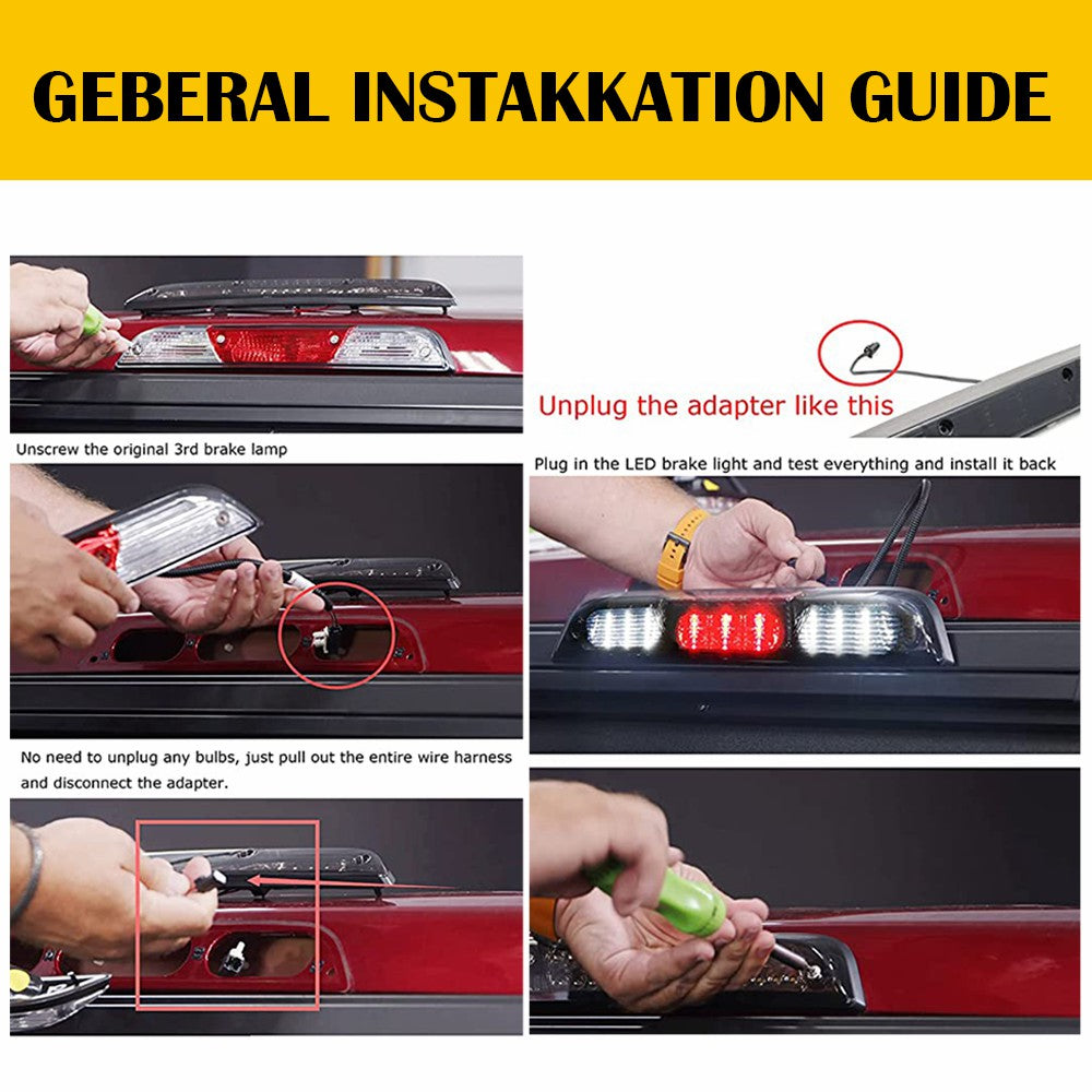 2015-2021 Ford F-Series & Ranger LED 3rd Brake Light Kit - Red LED Brake Light with White Cargo Lights & Smoked Lens - Upgrade for Pickup Trucks, Off-Roading & Night Driving