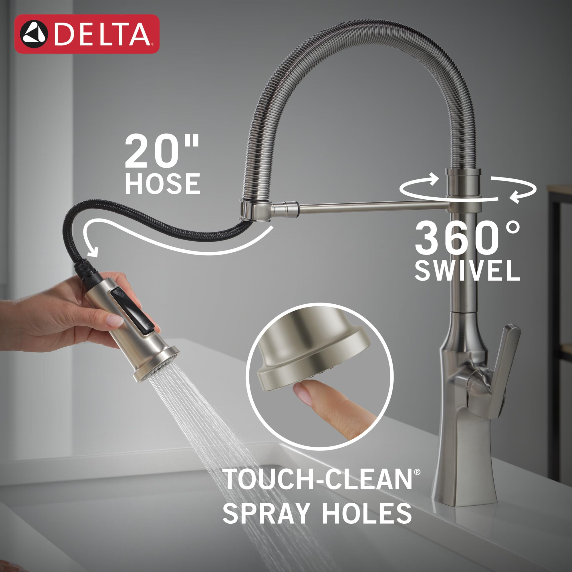 Delta Ermelo Pro Commercial Style Kitchen Faucet with Pull Down Sprayer - Brushed Nickel, Stainless Steel (Model 18887-SS-DST) - Perfect for Restaurant, Food Truck & Home Kitchen Sinks