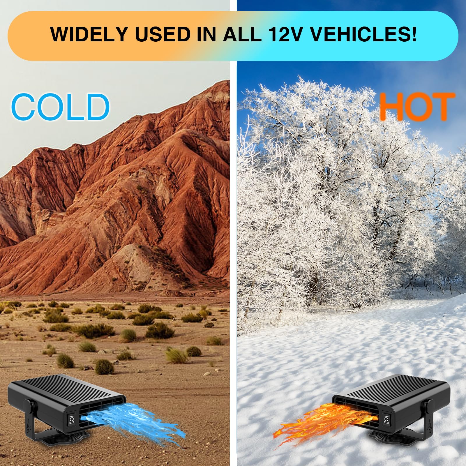 Upgraded Portable 12V 150W Car Heater & Cooler Fan - Dual Function Auto Defroster & Defogger for Windshield - Fast Heating/Cooling Ceramic Heater with Cigarette Lighter Plug (Premium Black) - Perfect for Winter Driving & Summer Road Trips