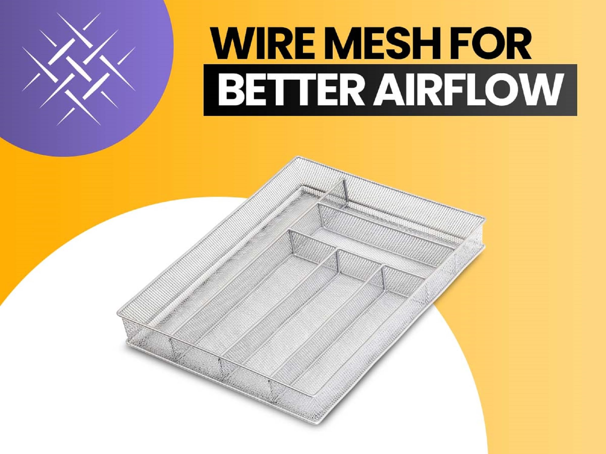 Stainless Steel Silverware Tray Organizer - 6 Compartment Cutlery Drawer Insert for Kitchen Utensils & Office Supplies | Durable Mesh Utensil Organizer for Knives, Forks, Spoons | Perfect for Home, Restaurant & Office Organization