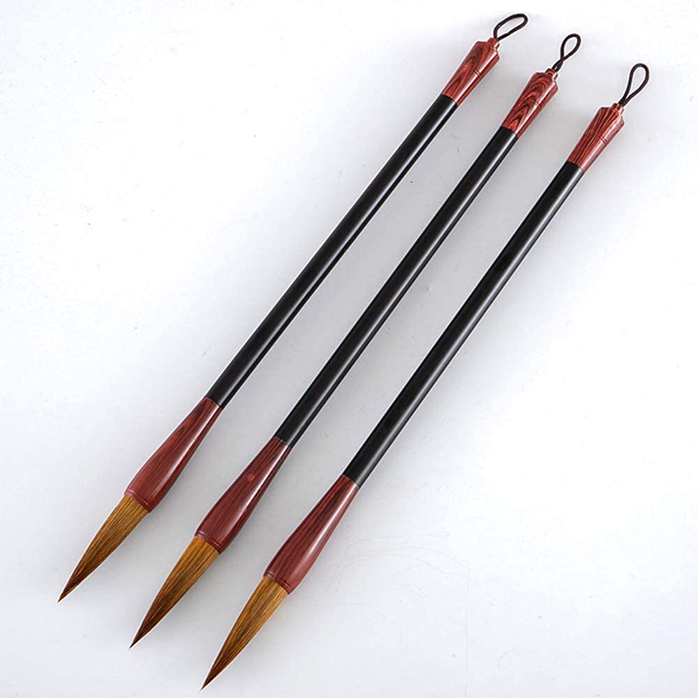 Premium Chinese Calligraphy Brush Set - 3Pcs Wolf Hair Calligraphy Pens for Watercolor & Ink Writing | Traditional Calligraphy Practice Tools | Perfect for Beginners, Artists & Home Decoration