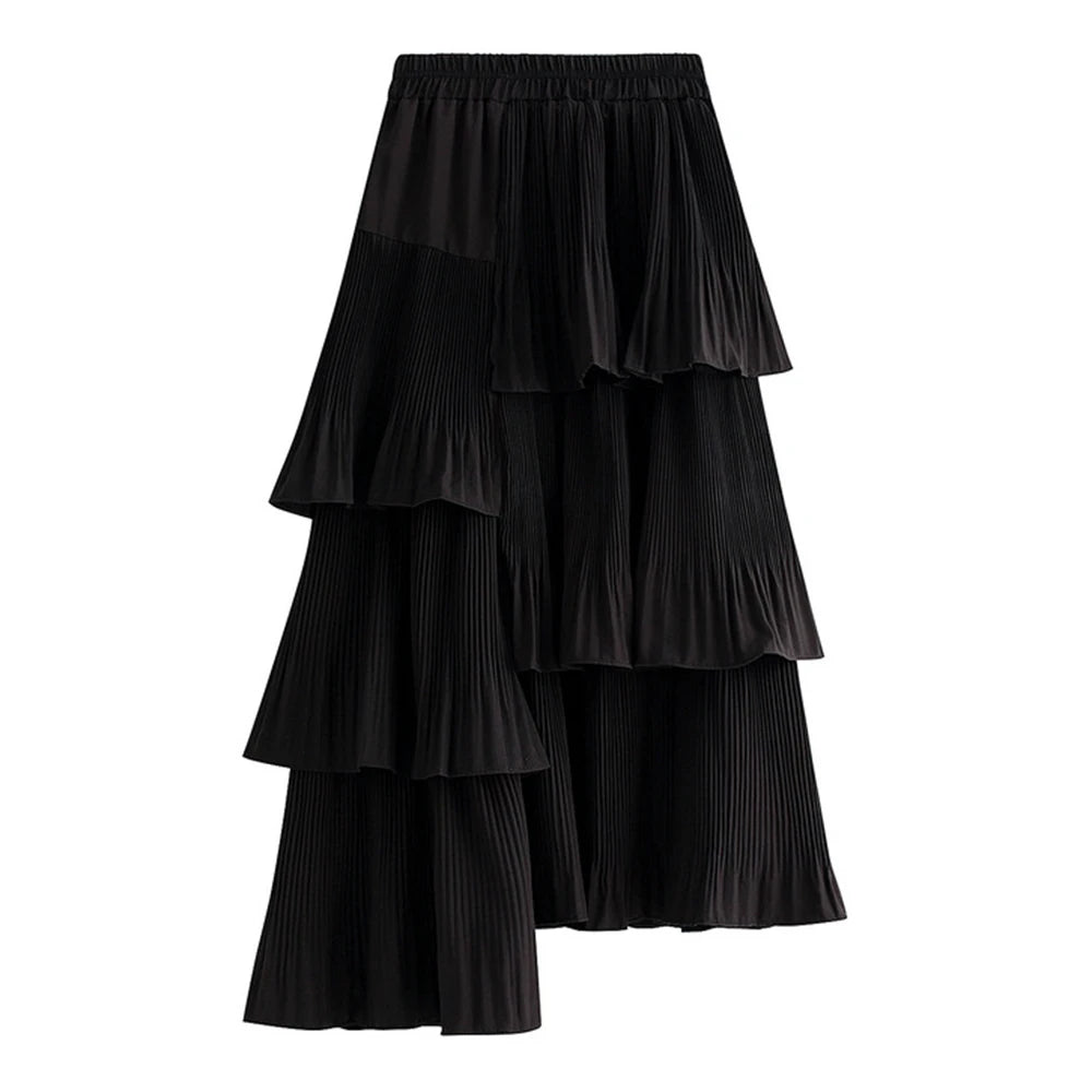 Asymmetrical Minimalist Skirts for Women - High Waist Ruffled Hem Irregular Design Fashion Skirt | Perfect for Casual Outings, Date Nights & Office Wear