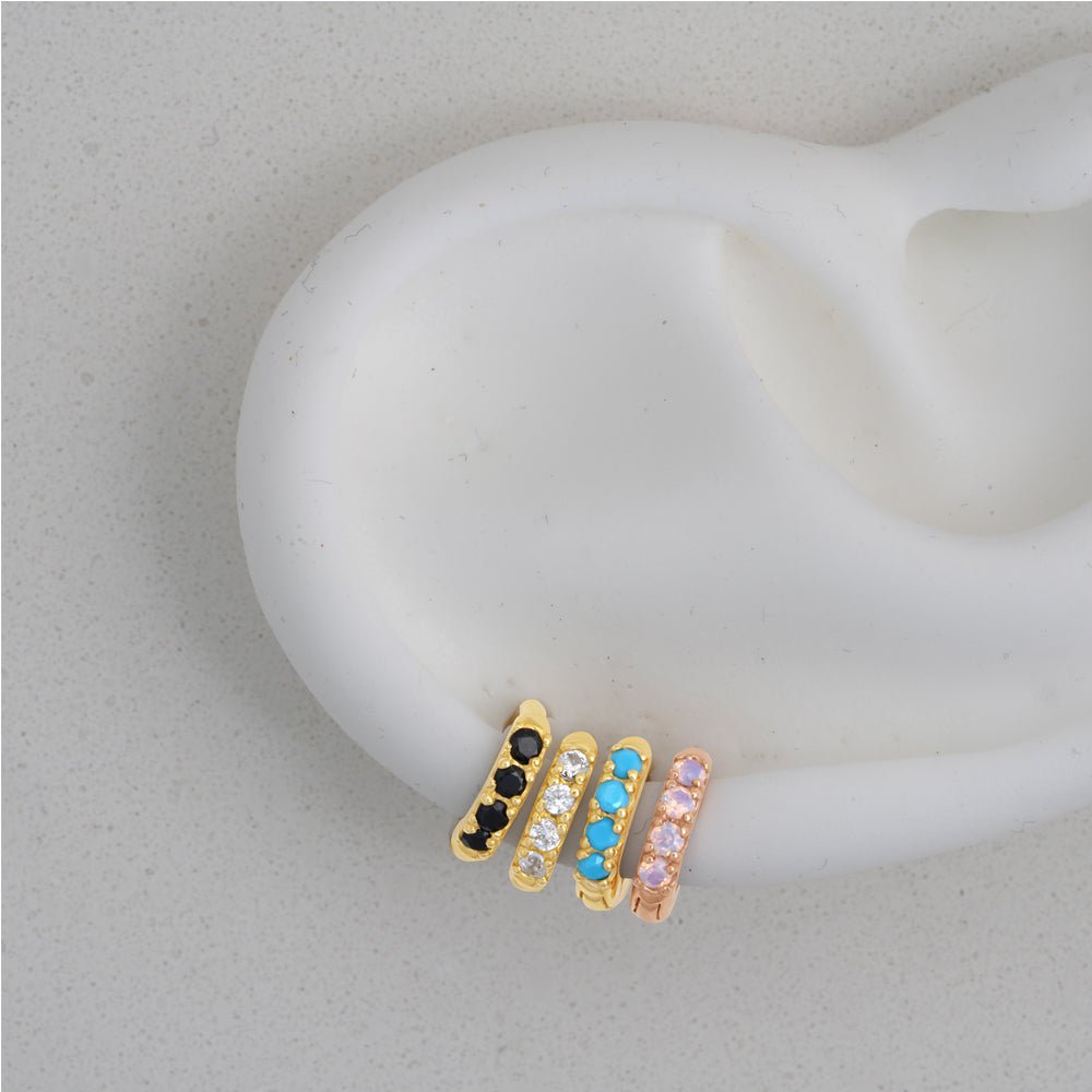 14K Yellow Gold Cubic Zirconia Huggie Hoop Earrings - Elegant Studded Huggies for Everyday Wear & Special Occasions