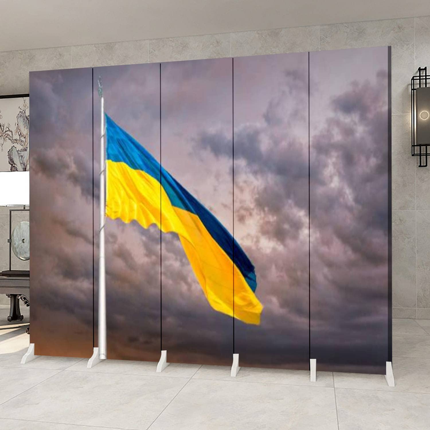 5-Panel Ukrainian Flag Room Divider - Blue & Yellow Folding Canvas Privacy Screen for Indoor & Outdoor Use | Freestanding Partition for Home, Office, or Event Decor