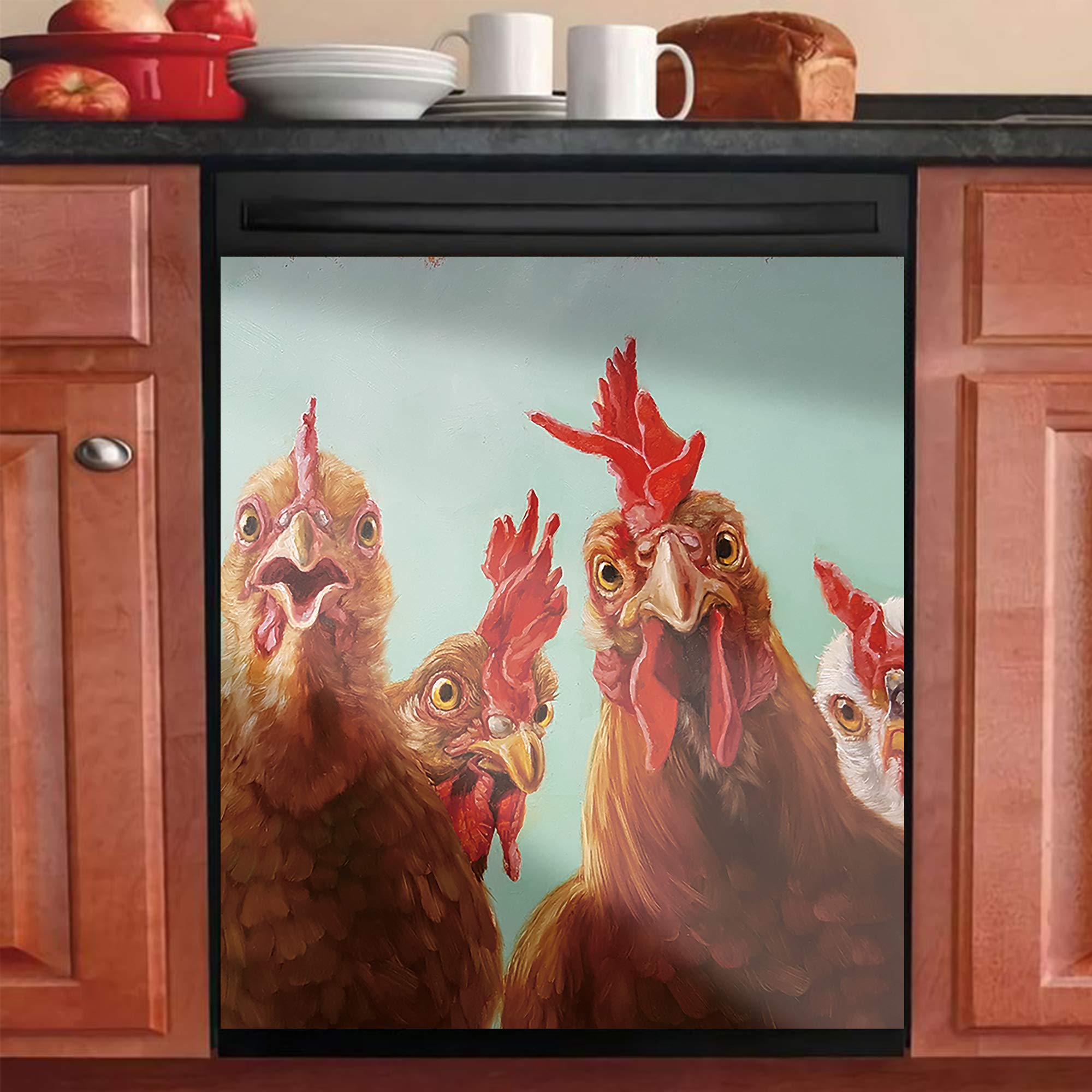 MLGB Chicken Dishwasher Cover - Decorative Rooster & Hen Magnetic Dishwasher Door Panel Sticker - Waterproof Kitchen Appliance Decal for Farmhouse & Country Style Decor