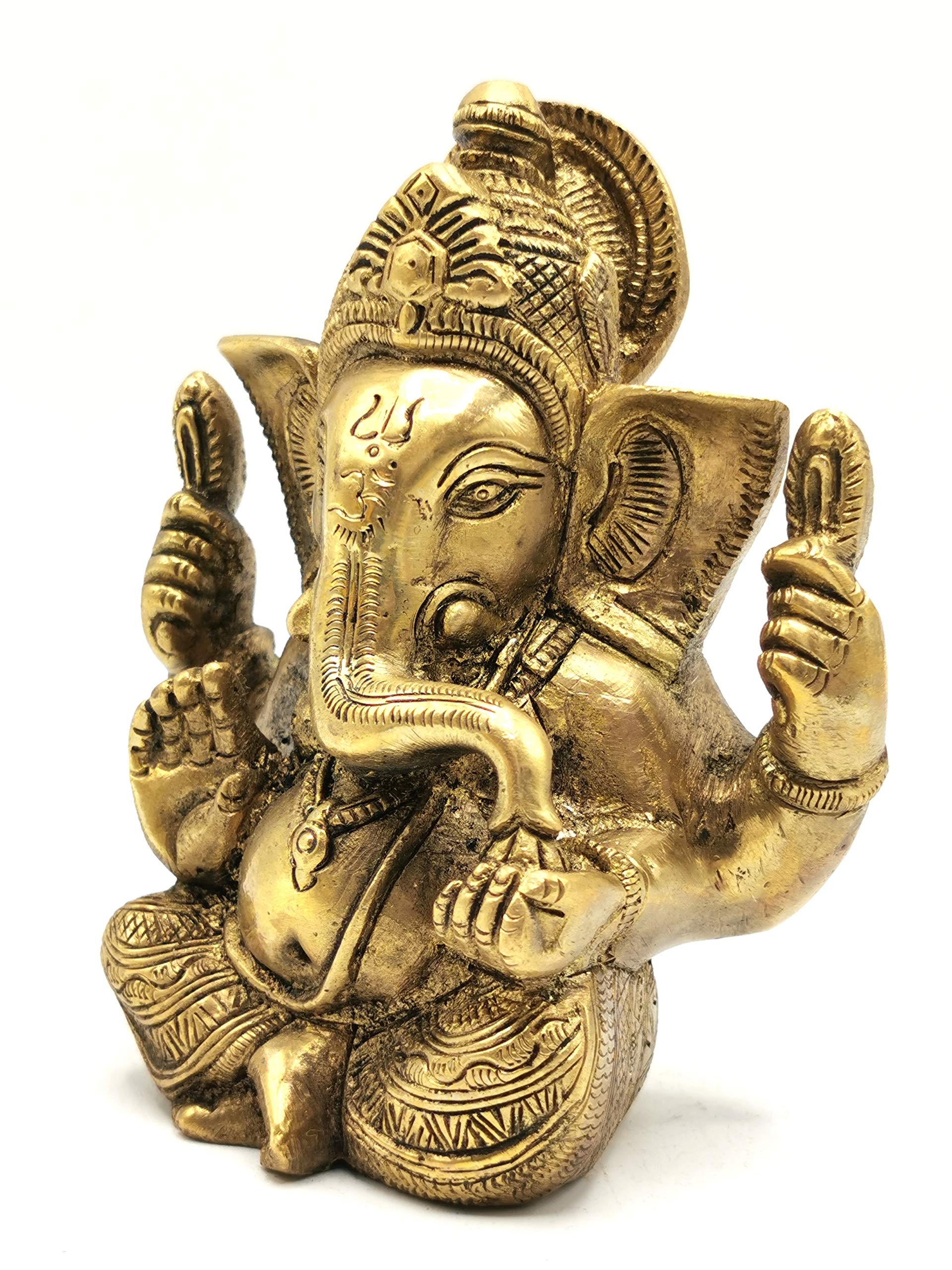 Handmade Brass Ganesha Statue - 4.5 Inch Lord Ganesh Idol Sculpture with Mouse | Premium Quality 780g (1.72 lb) Hindu Deity Murti for Home Altar, Office Decor & Spiritual Gift
