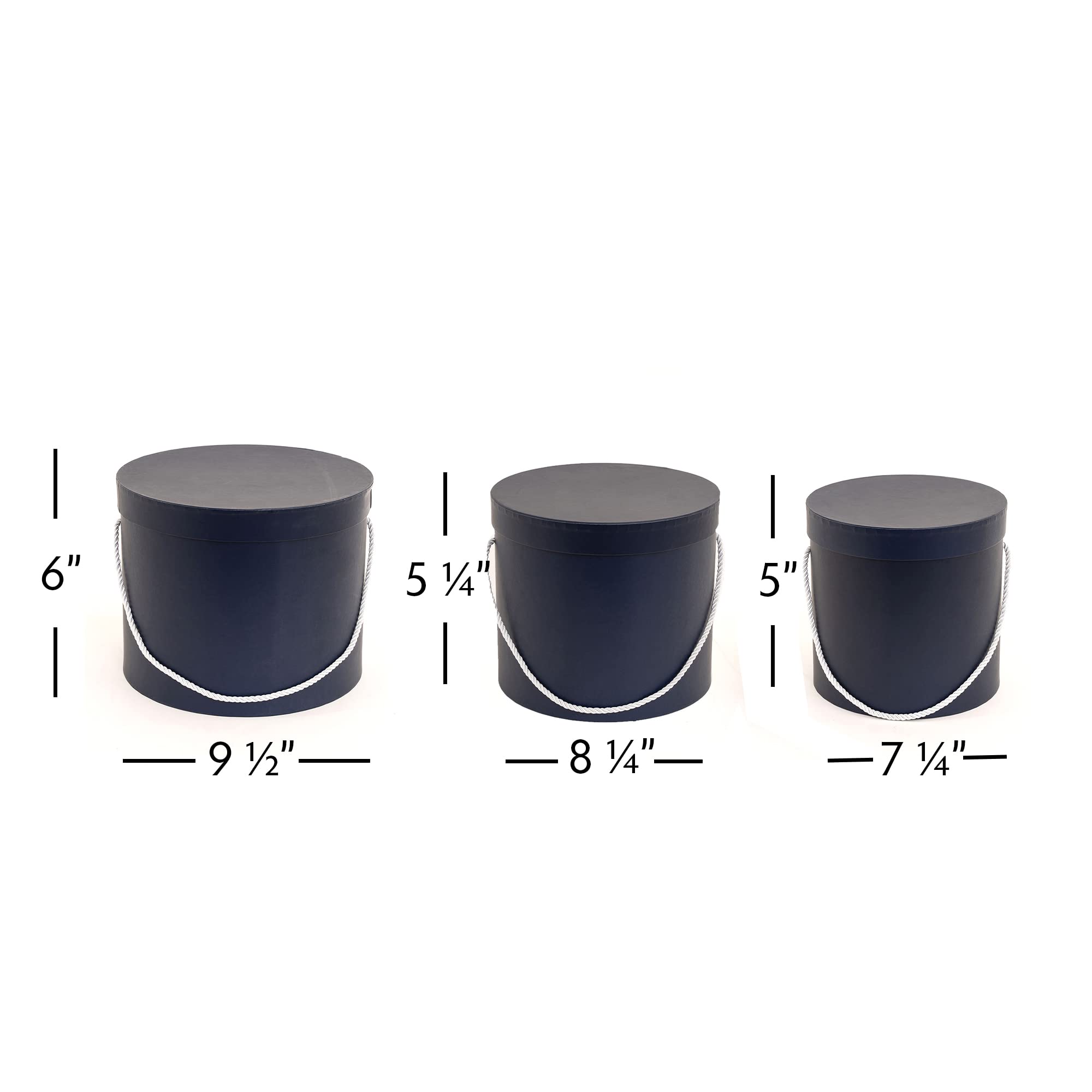 Elegant Round Gift Boxes with Lids - 3pc Navy Flower Box Set for Weddings & Gifts