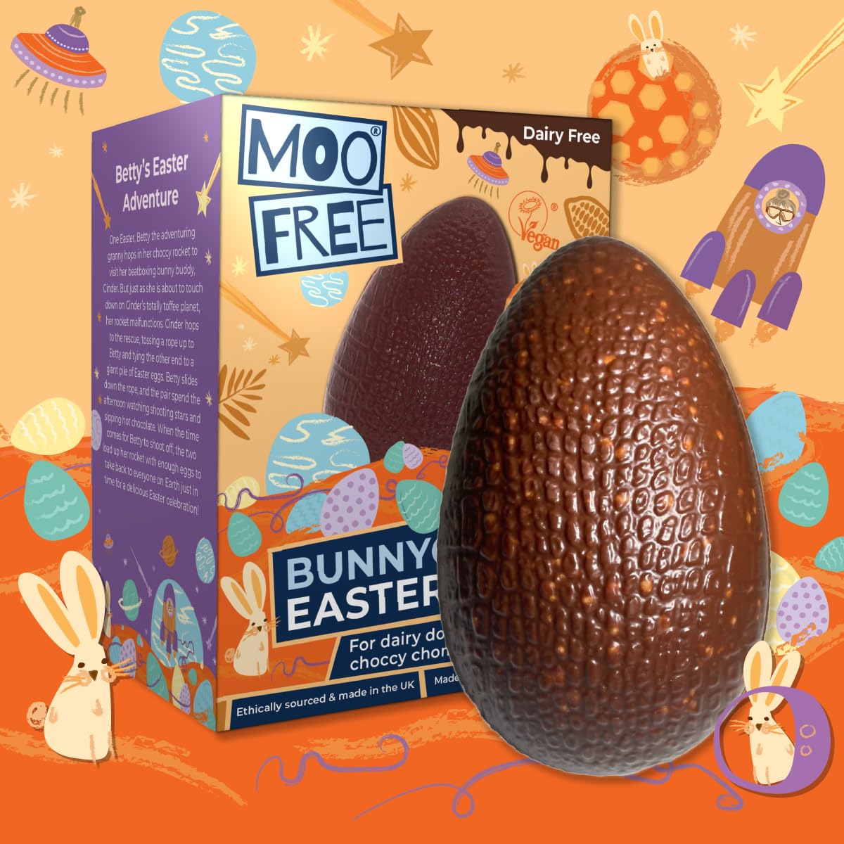 MOO FREE Bunnycomb Easter Egg Dairy Free Chocolate - 100g | Vegan, Gluten-Free Easter Treats for Kids & Adults | Perfect for Easter Baskets, Gifts & Holiday Celebrations