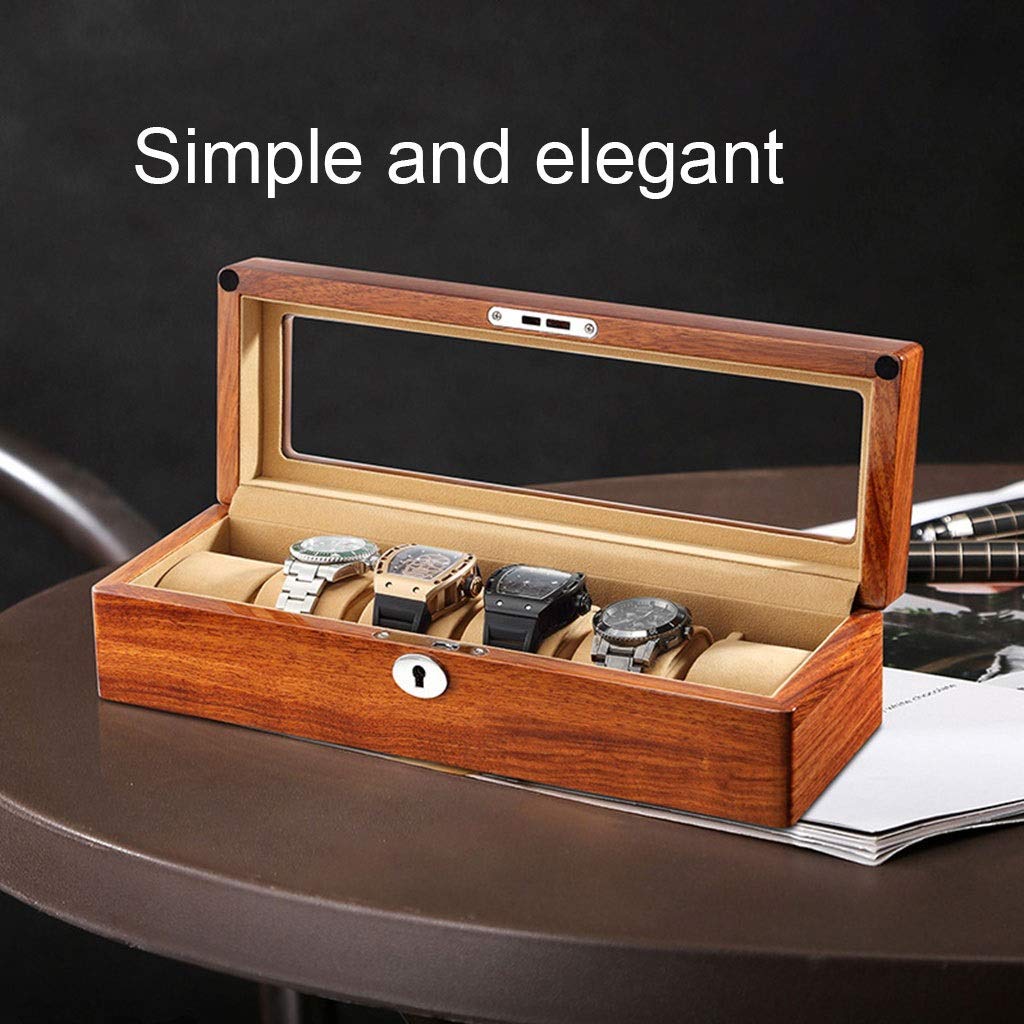 Premium Rosewood Watch Storage Box with Lock - 6/12 Compartments, Detachable Pillow & Transparent Window - Jewelry & Watch Display Case for Men's Luxury Watches, Collector's Display & Travel Storage