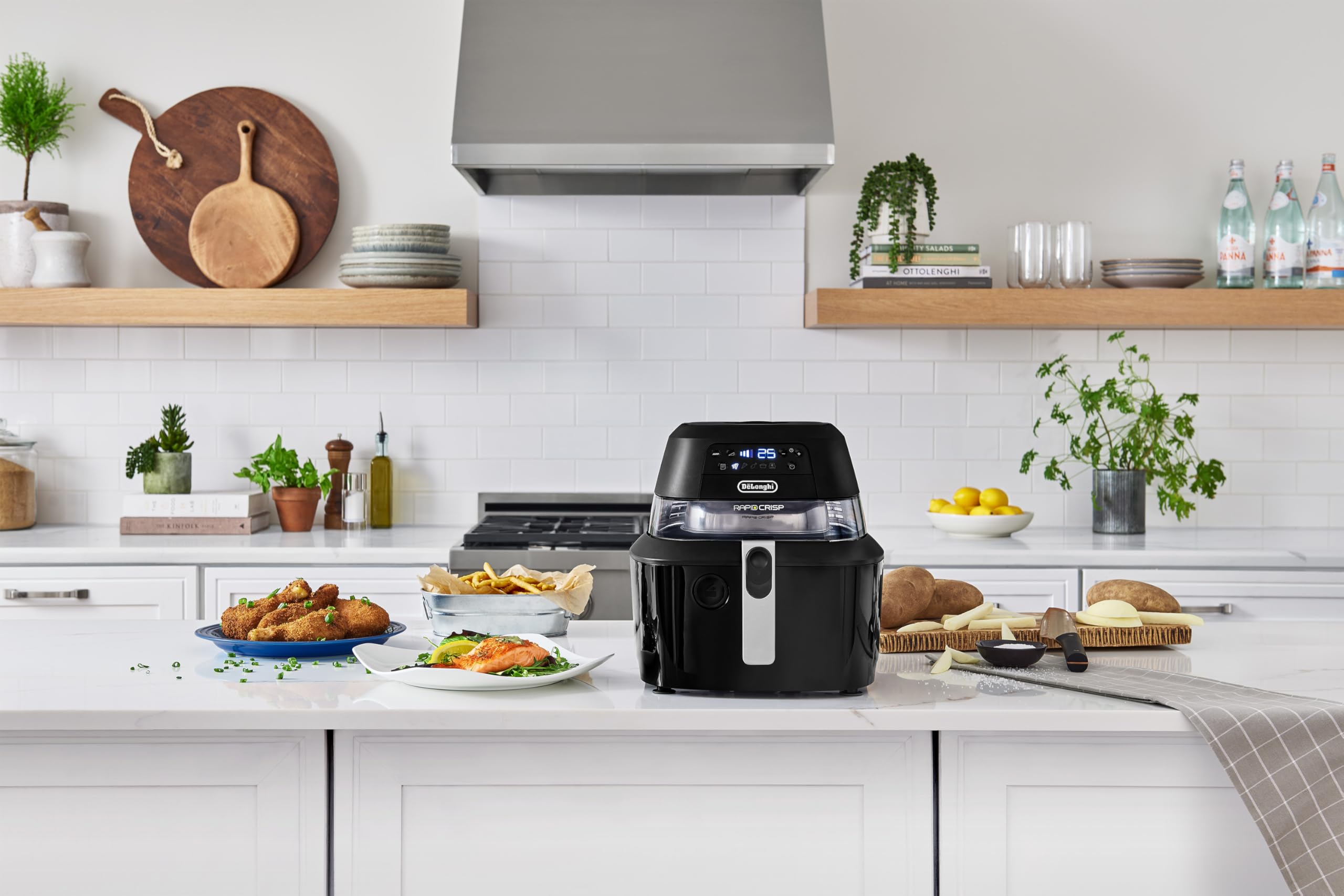 De'Longhi Rapid Crisp 5-Quart Air Fryer - 1700W XL Cooker for Fries, Chips, Roasts & Baking - 5 Preset Functions with Pizza Setting for 20% Faster Cooking - Nonstick & Easy Clean with 360° View - Perfect for Family Meals & Quick Snacks - Model FH2394 in Black