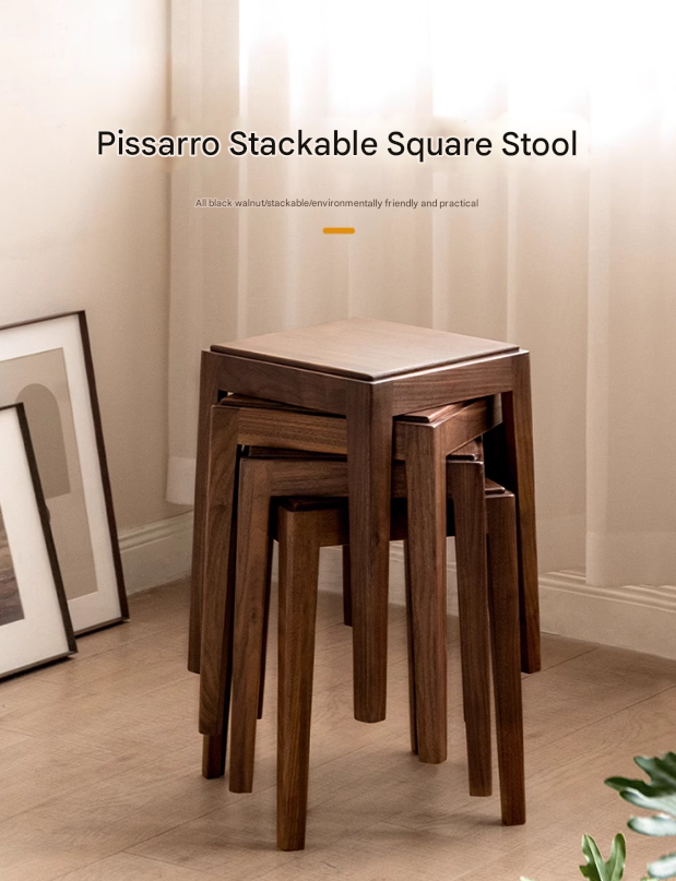 Premium Black Walnut Solid Wood Folding Stool - Modern Handcrafted Bar Stool for Kitchen Island, Dining Room & Home Decor | Space-Saving Design for Small Spaces