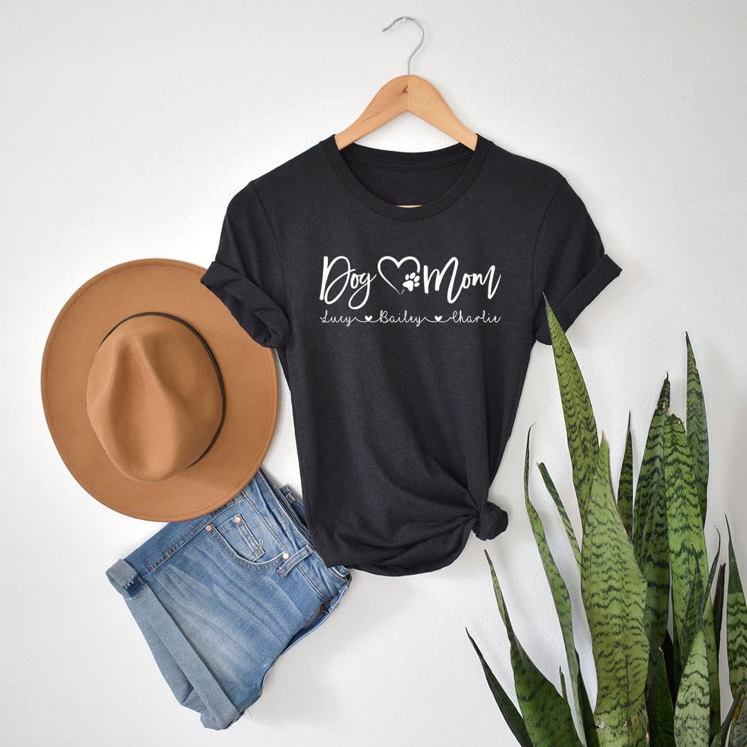 Custom Dog Mom T-Shirt with Name - Funny Dog Lover Shirt for Women - Cute Pet Owner Gift for Birthdays & Mother's Day - Perfect for Dog Walks & Vet Visits