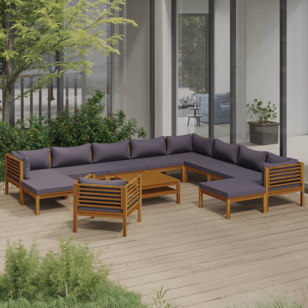 vidaXL 12-Piece Acacia Wood Patio Lounge Set with Cushions | Outdoor Modular Sofa Seating for Garden, Terrace & Backyard | Weather-Resistant Wooden Furniture for Relaxing & Entertaining