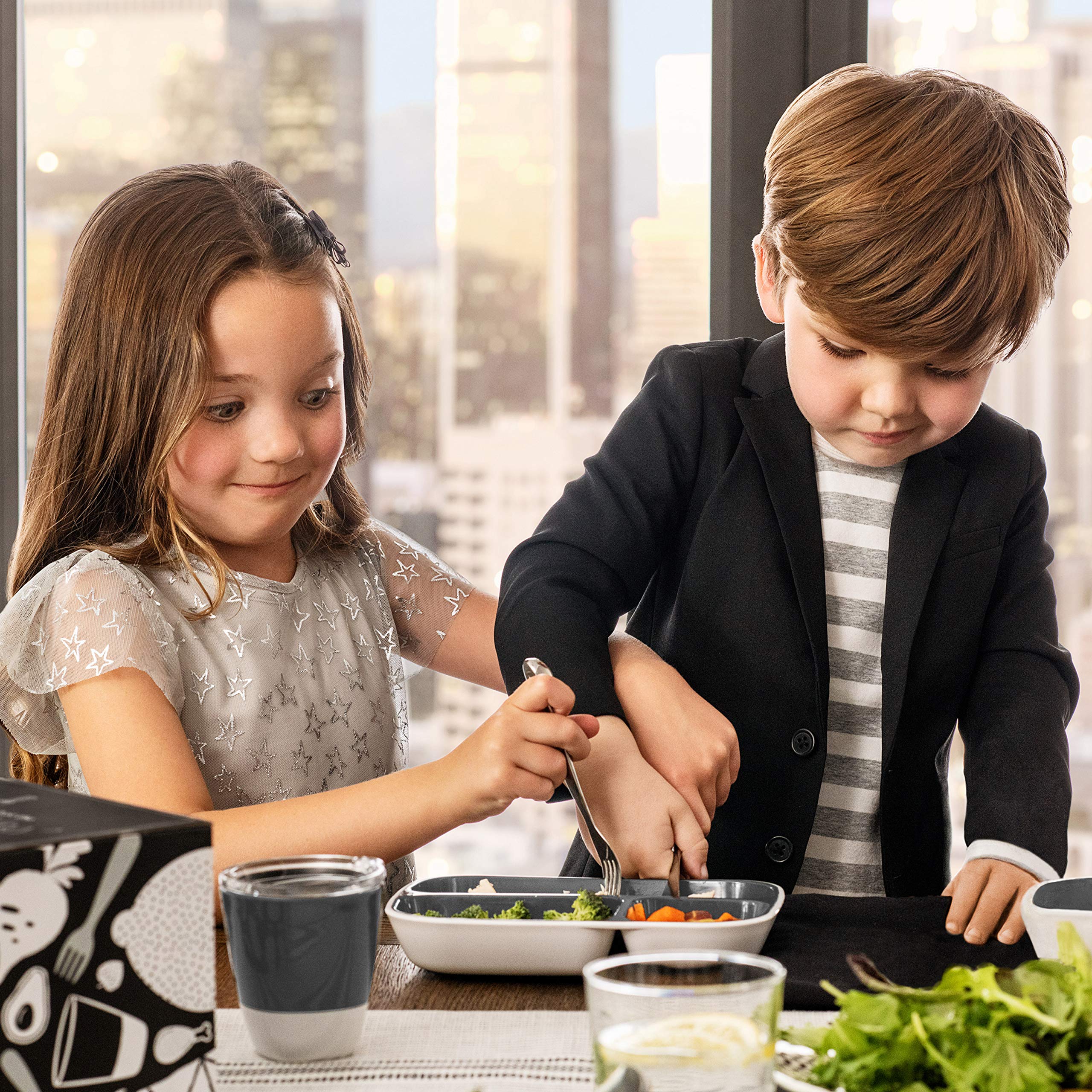 Munchkin Grown Ups Table Toddler Dining Set - Stainless Steel Utensils for Kids, Grey | Perfect for Baby-Led Weaning, Toddler Mealtime & Family Dining