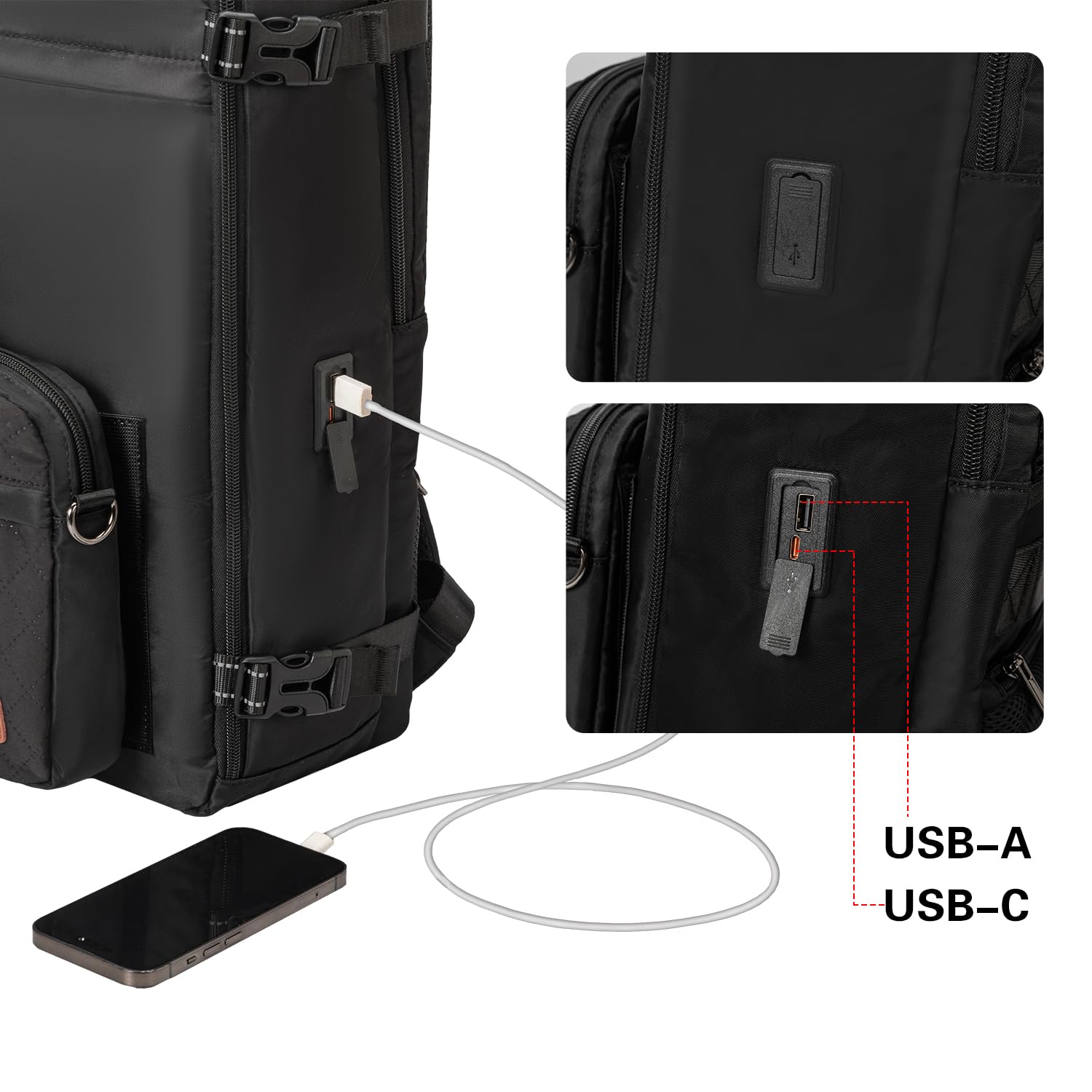 40L Waterproof Travel Backpack for Men & Women - Airline Approved Carry On Laptop Backpack with Detachable Crossbody Bag - 17.3 Inch Black Backpack for Business Travel, Hiking & Daily Commute