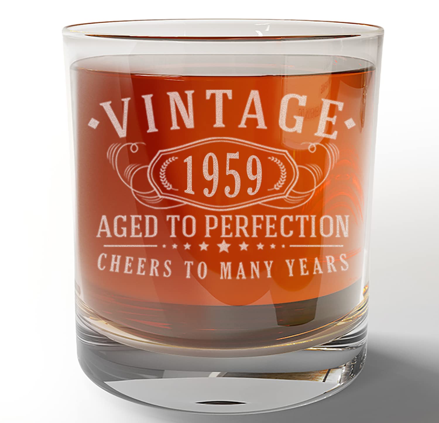 Vintage 1959 Etched 11oz Whiskey Glass - 66th Birthday Gift for Men, Dad & Grandpa - Personalized Bourbon Glass with 