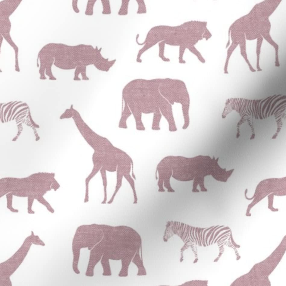 Safari Animals Printed Minky Fabric - Mauve Elephant Giraffe Rhino Zebra Wild Trendy Design - Fat Quarter for Sewing Baby Blankets, Quilt Backing & Plush Toys - Soft Cuddle Fabric for Nursery Decor & DIY Projects
