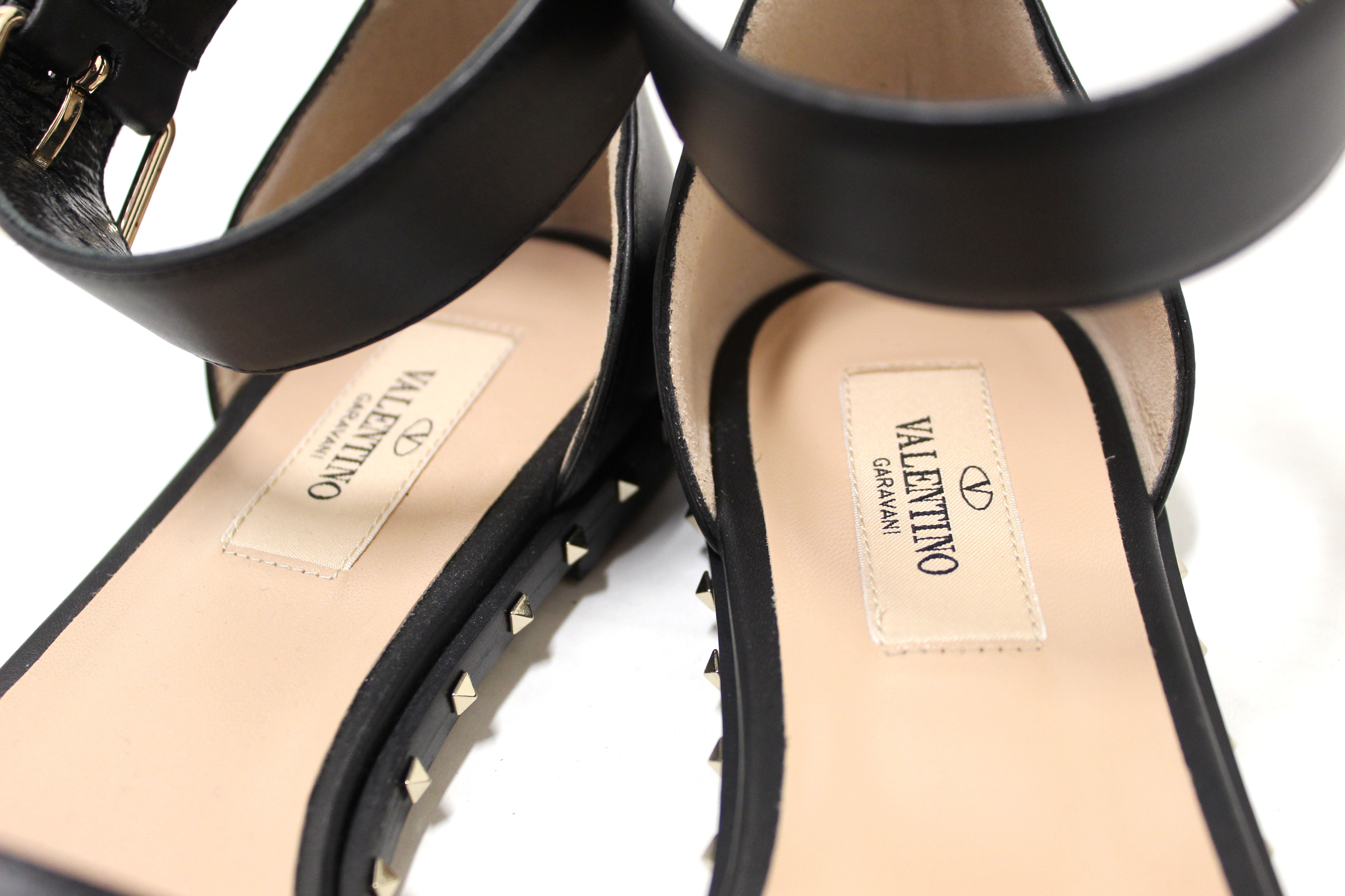 Authentic Valentino Black Leather Studded Ankle Strap Sandals - Size 36.5 | Luxury Designer Women's Shoes for Parties, Weddings & Evening Events