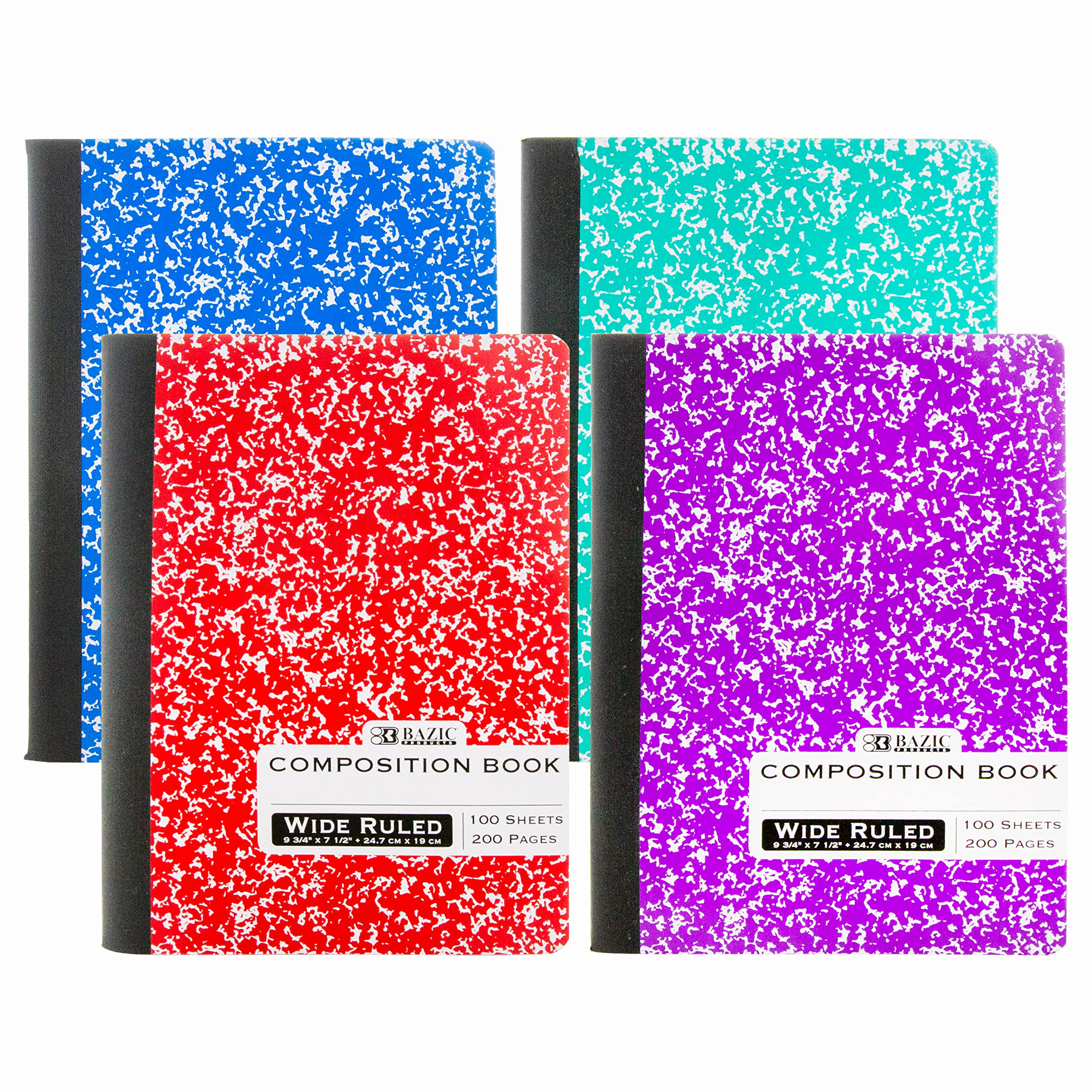 BAZIC 100-Sheet Wide Ruled Composition Notebook, Premium Marble Cover Writing Journal - 48-Pack Assorted Colors for School, Office & College Note Taking | Perfect for Students, Professionals & Daily Journaling