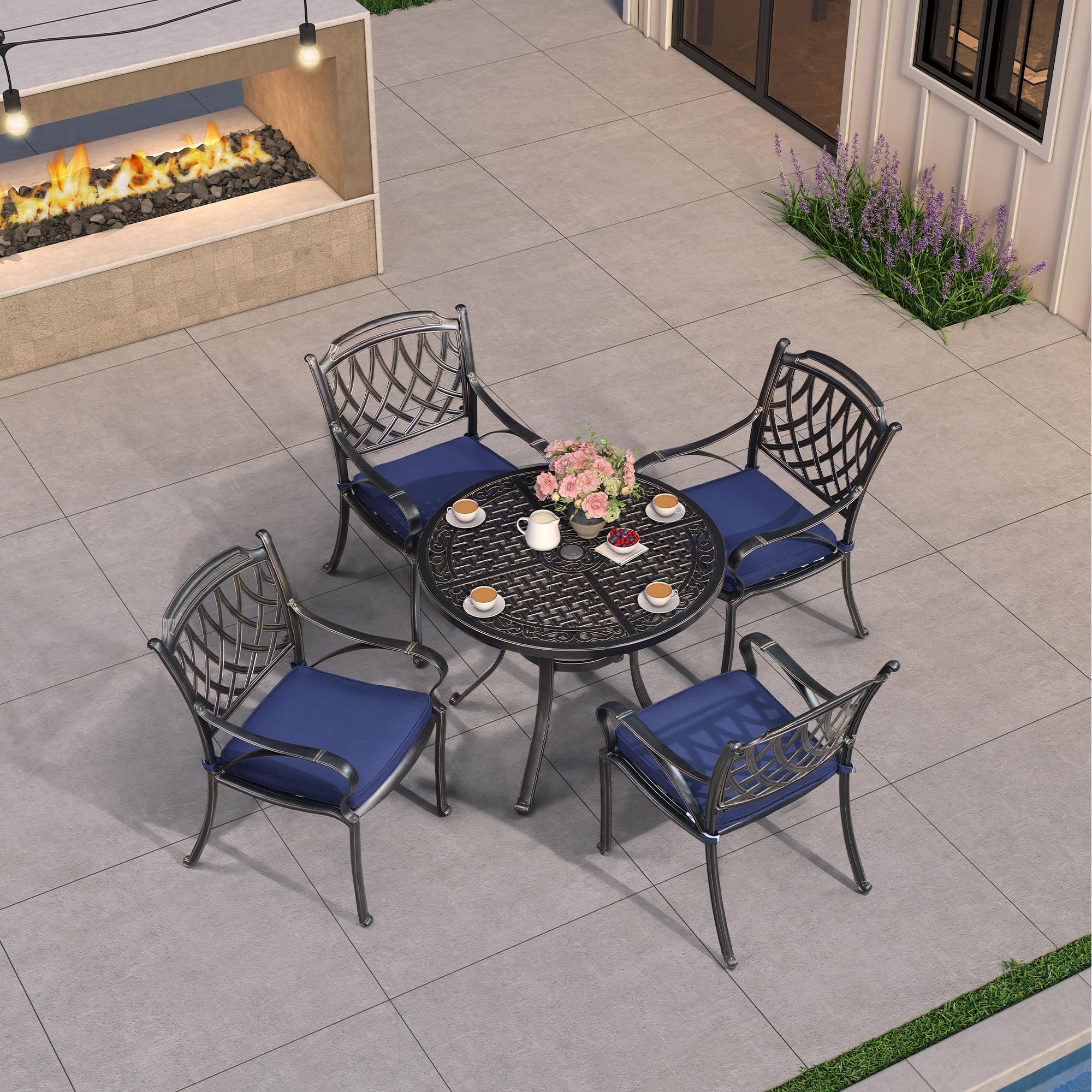 PURPLE LEAF 5-Piece Outdoor Dining Set - Cast Aluminum Patio Furniture with 4 Armchairs & 37