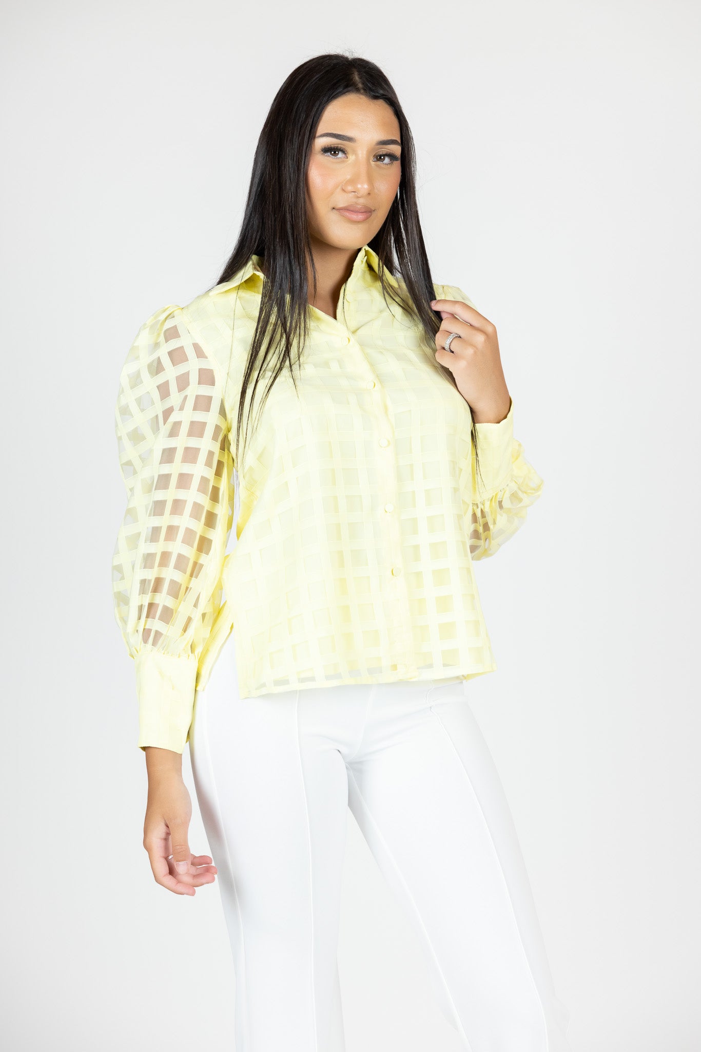 Checkered Puff Sleeve Button Down Shirt for Women - Stylish Casual & Office Wear - Perfect for Work, Dating and Everyday Outfits