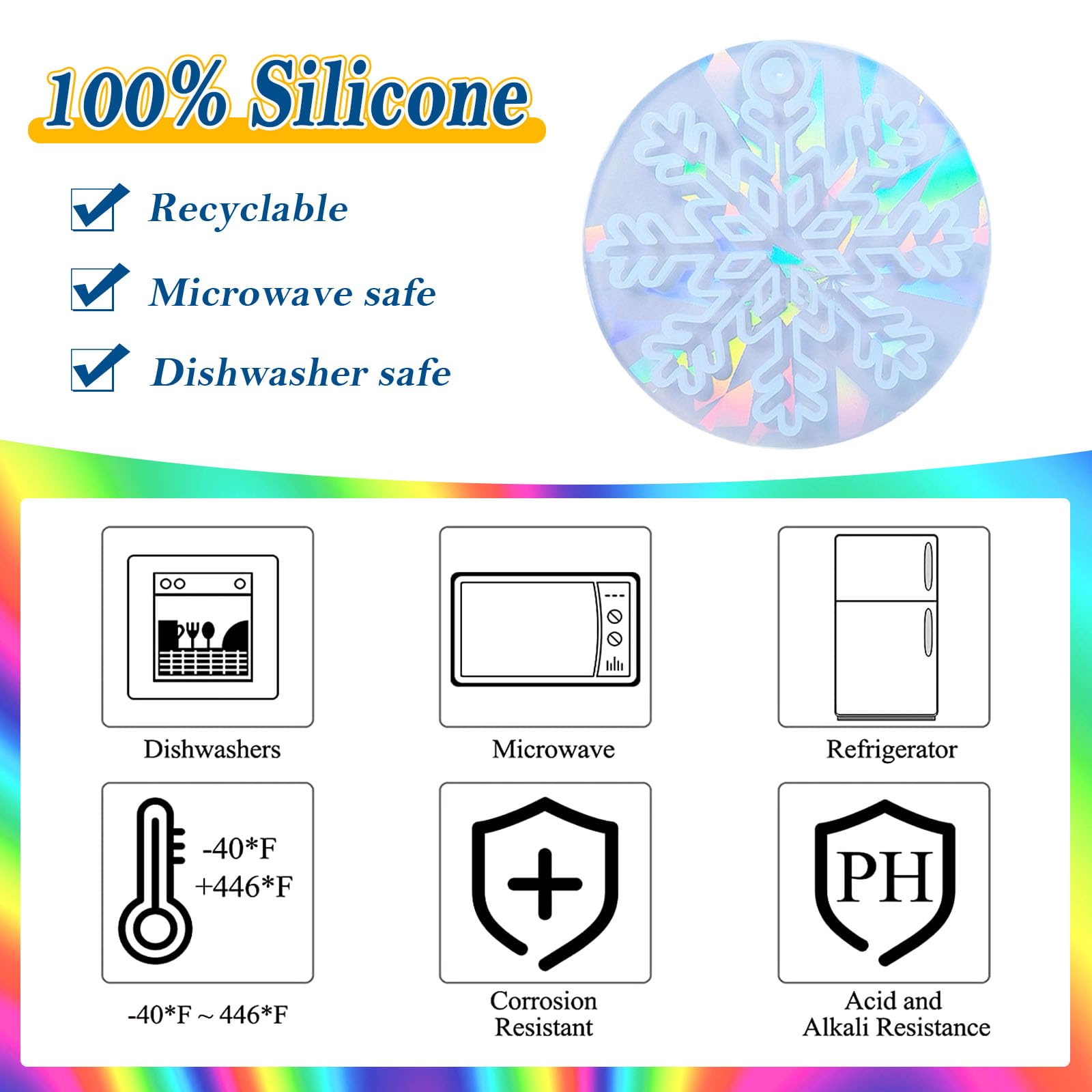 8pcs Holographic Christmas Snowflake Silicone Molds for Epoxy Resin Casting - DIY Holiday Ornament Making Kit for Christmas Tree Decorations & Festive Craft Projects