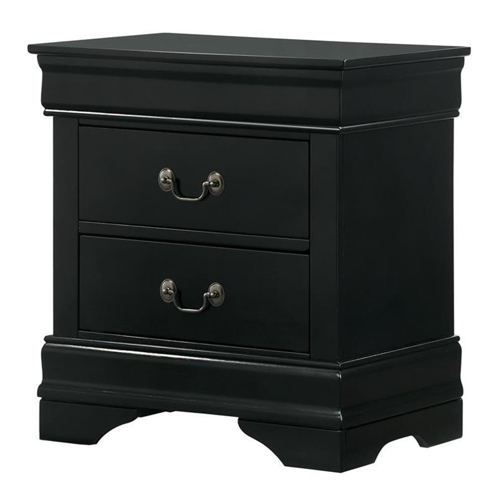 Furniture of America Jussy Transitional Solid Wood 2-Drawer Nightstand in Black - Modern Bedroom Side Table with Storage for Bedroom, Living Room & Guest Room