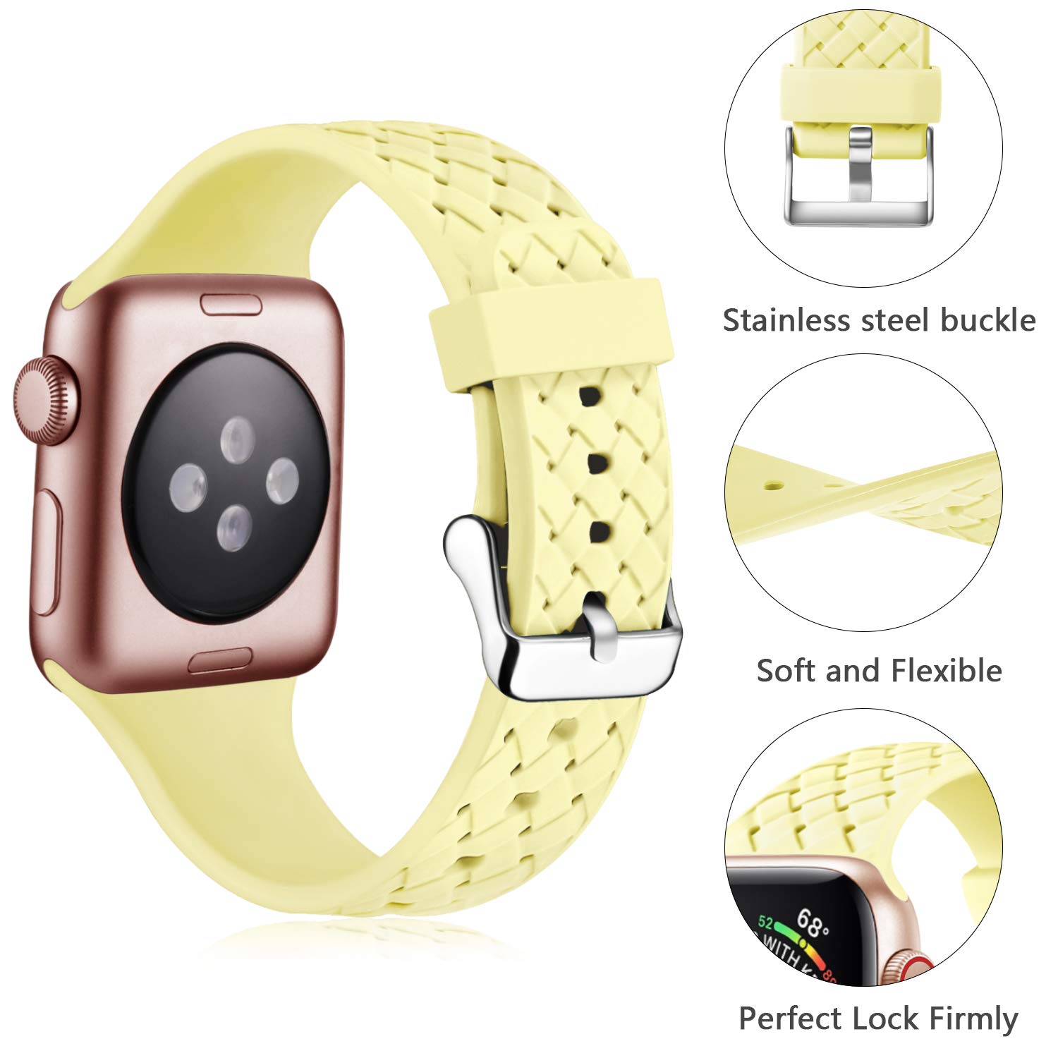 Silicone Band Compatible with Apple Watch Series 6/5/4/SE 40mm & Series 3/2/1 38mm - Soft Comfortable Strap for Women & Men - Yellow Weave Pattern Design - Perfect for Workouts, Running & Everyday Wear