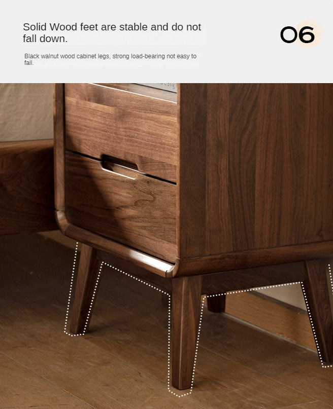 Black Walnut Solid Wood Modern Nightstand - Small Bedside Table with Storage Drawer for Bedroom, Living Room, or Office
