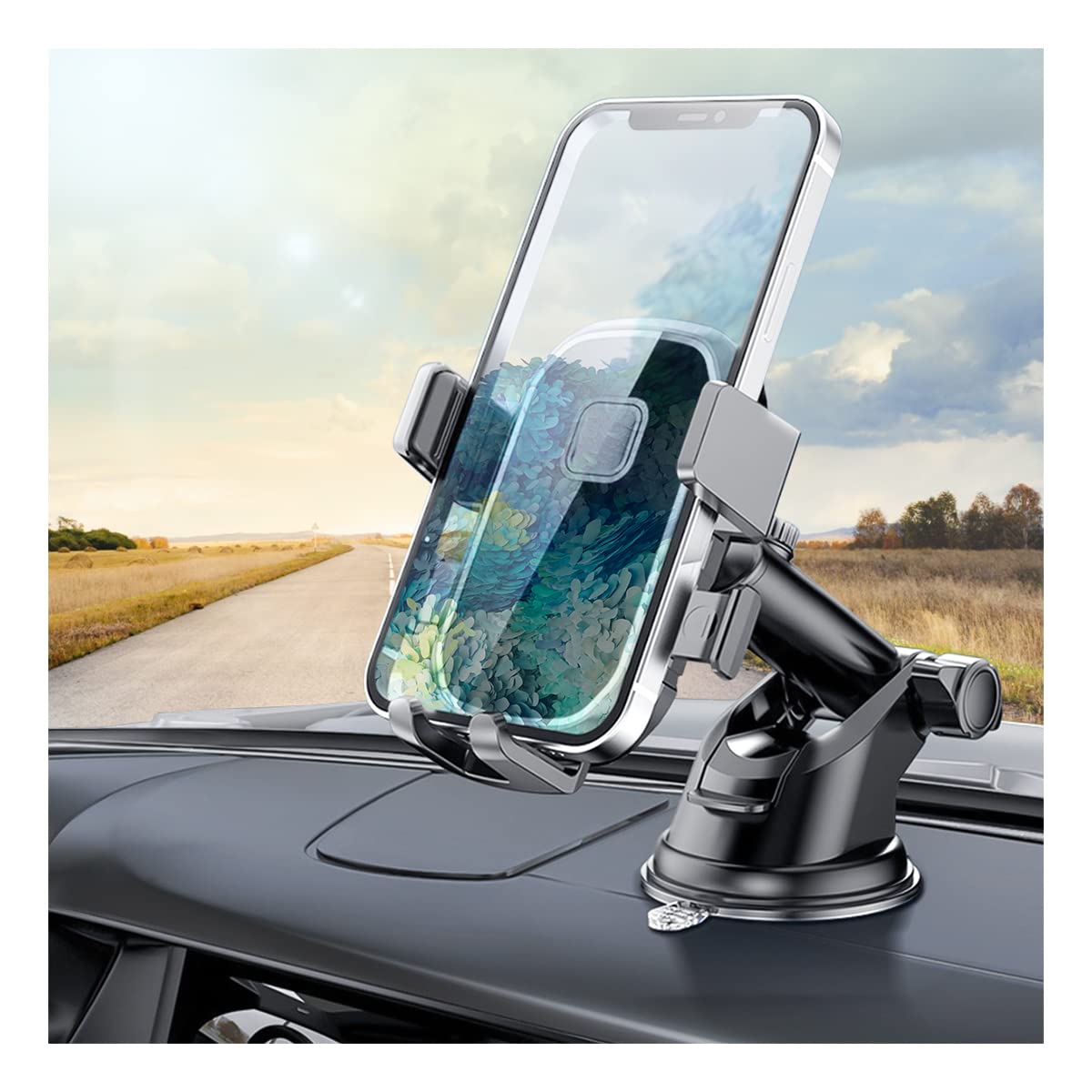 Upgraded 360° Rotatable Car Phone Holder Mount - 3-in-1 Universal Smartphone Mount with Strong Suction Cup & Clip for Windshield, Dashboard & Air Vent - Compatible with iPhone 13/12/11/XS/Pro Max & Android Phones - Perfect for GPS Navigation, Hands-Free Calling & Road Trips