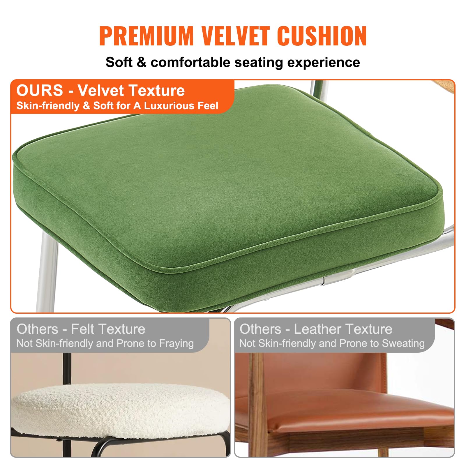VEVOR Rattan Dining Chairs Set of 2 - Mid Century Modern Velvet Upholstered Accent Chairs with Woven Rattan Back - 18.1 Inch Retro Kitchen & Dining Room Chairs for Living Room, Bedroom, Patio - Comfortable Seating for Home Decor & Entertaining