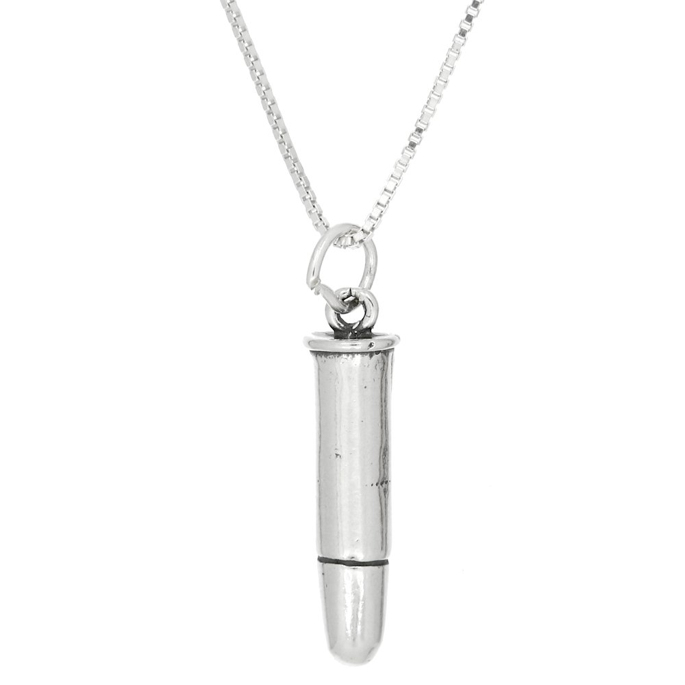 Sterling Silver Hollow Back Bullet Charm Necklace for Women - Dainty & Edgy Jewelry Gift for Her - Perfect for Layering, Everyday Wear & Boho Style