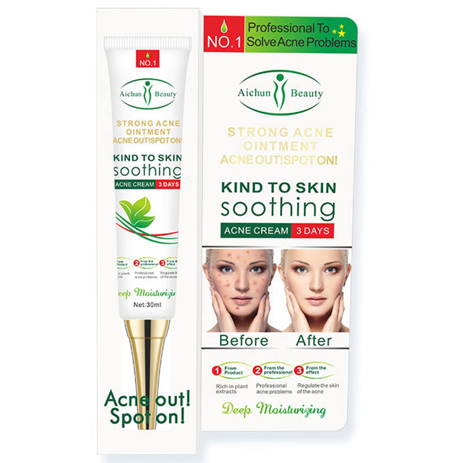 AICHUN BEAUTY Acne Treatment Cream - 30ml/1.0fl.oz Facial Cleanser for Pimple, Blackhead & Comedone Removal | Skin Repair & Oil Control | Perfect for Daily Acne-Prone Skin Care Routine