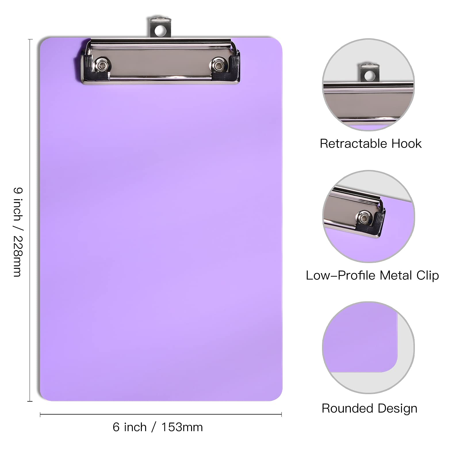 Hongri A5 Plastic Clipboard - 6x9 Inch Mini Purple Clip Board for Students, Kids & Office Use | Low Profile Clip, Lightweight & Durable | Perfect for School, Home, Office & Travel Organization